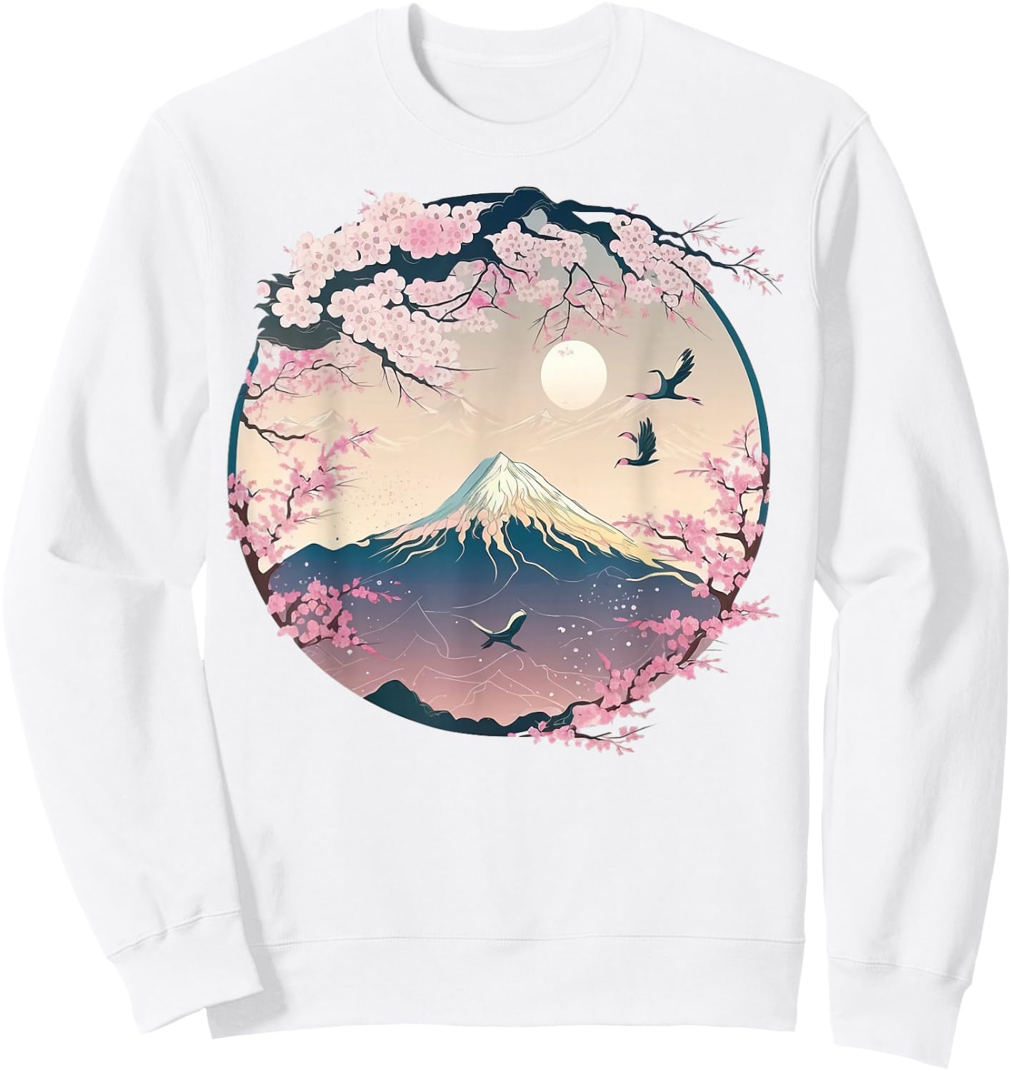 Japanese Sakura Garden Geisha Mount Fuji Cherry Blossom Sweatshirt - Sweatshirt | White