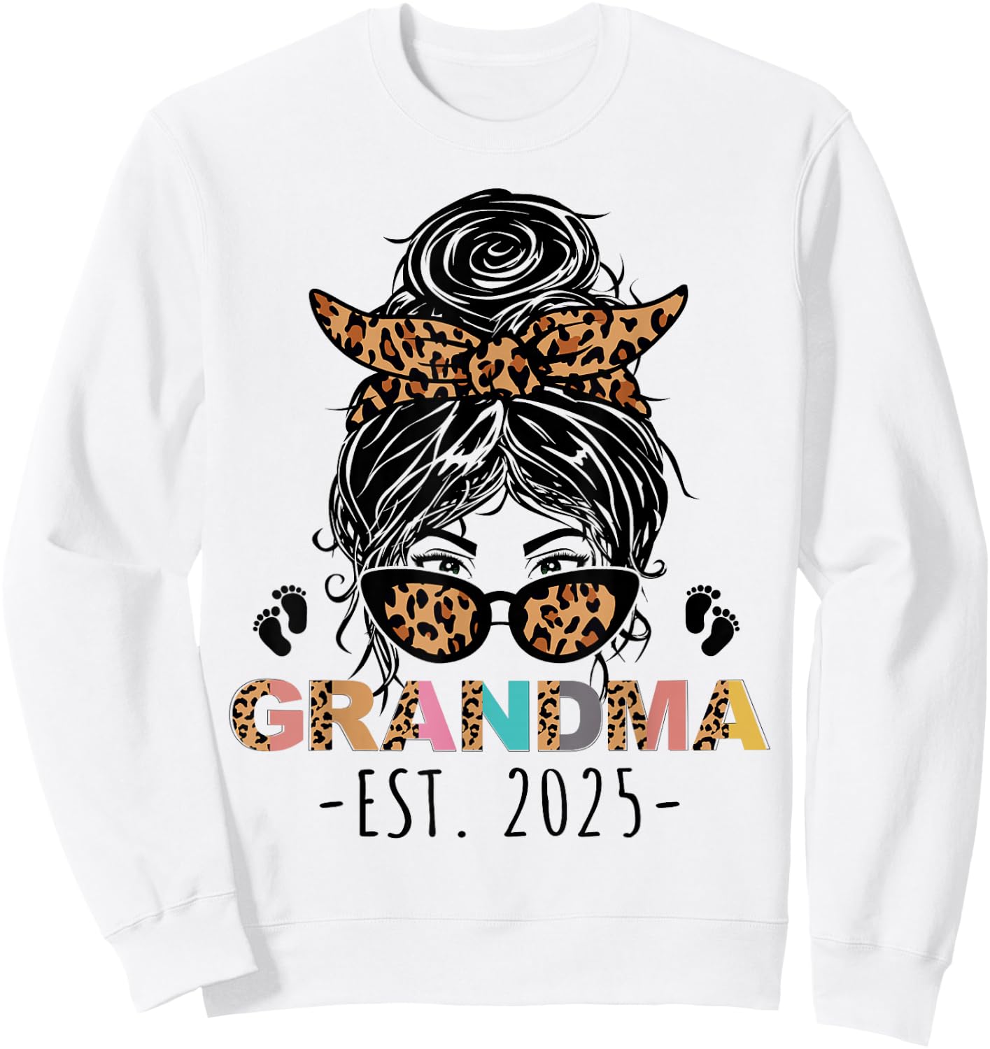 Promoted To Grandma 2025 New Grandma Mothers Day Messy Bun Sweatshirt - Sweatshirt | White