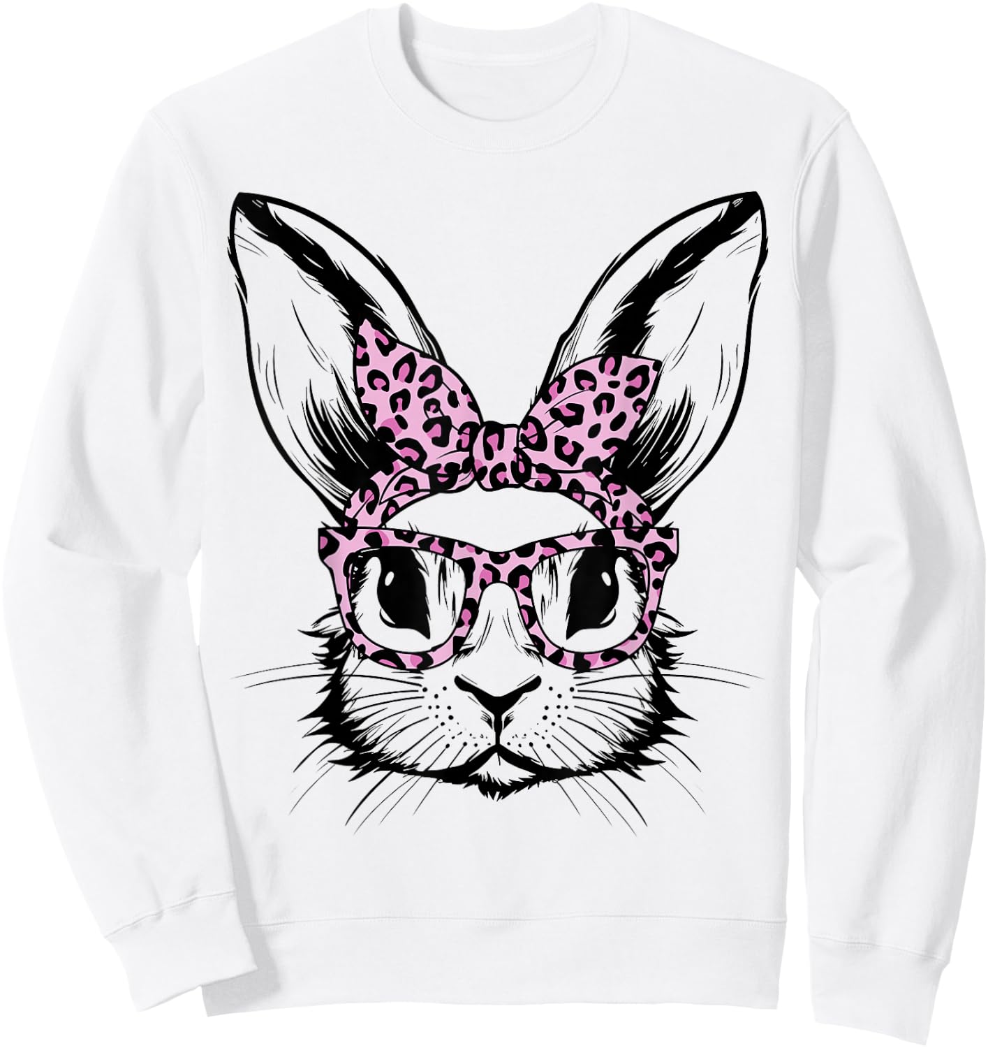 Bunny Face With Leopard Glasses For Girls Kids Easter Day Sweatshirt - Sweatshirt | White