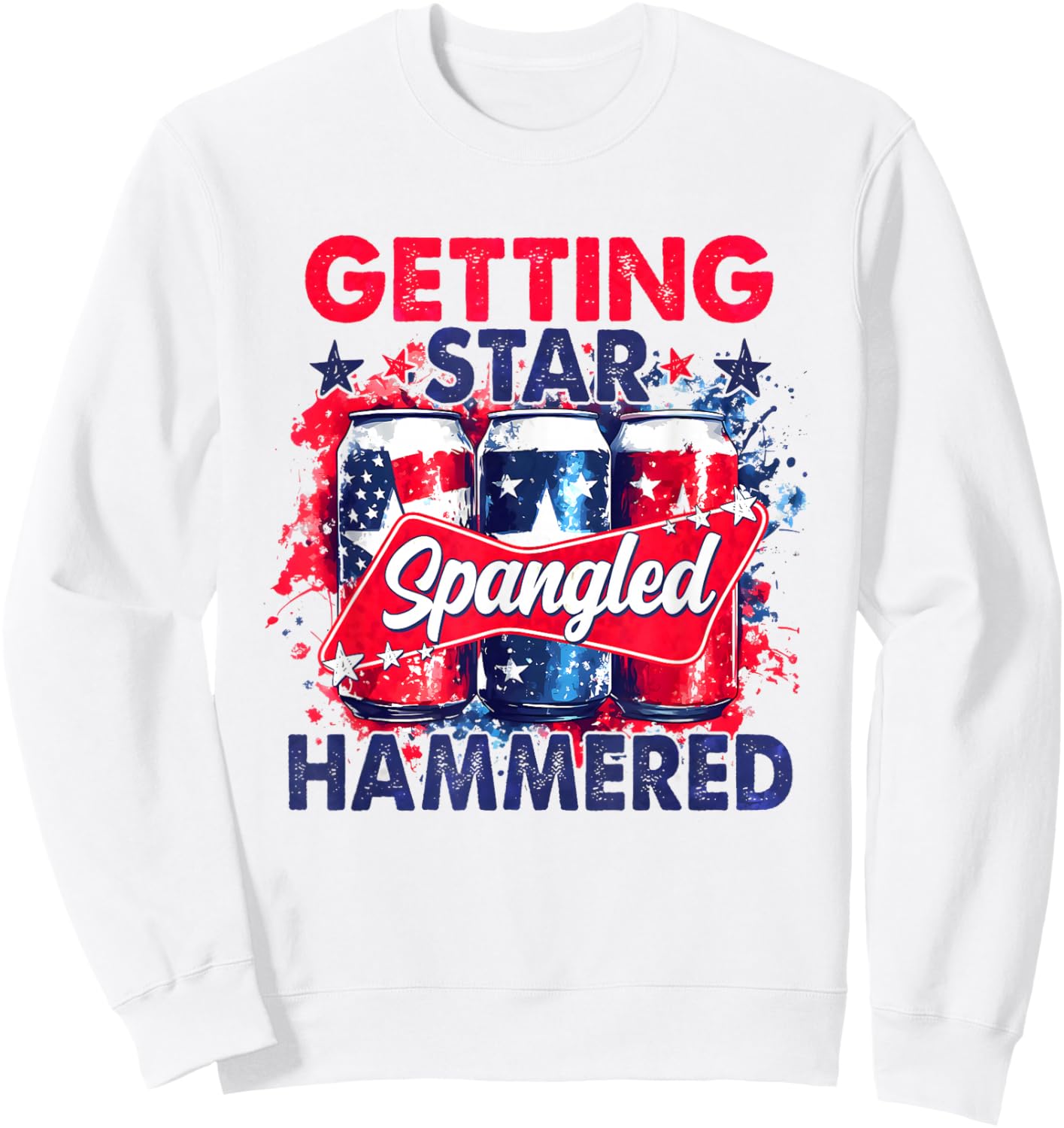 Getting Star Spangled Hammered Striped America 4th of July Sweatshirt - Sweatshirt | White