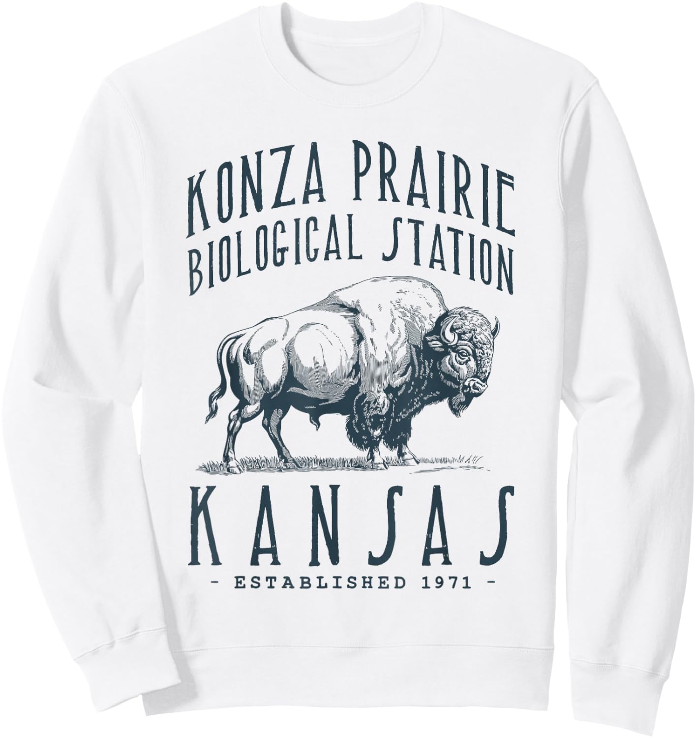 Konza Prairie, Kansas. Bison Design Sweatshirt - Sweatshirt | White