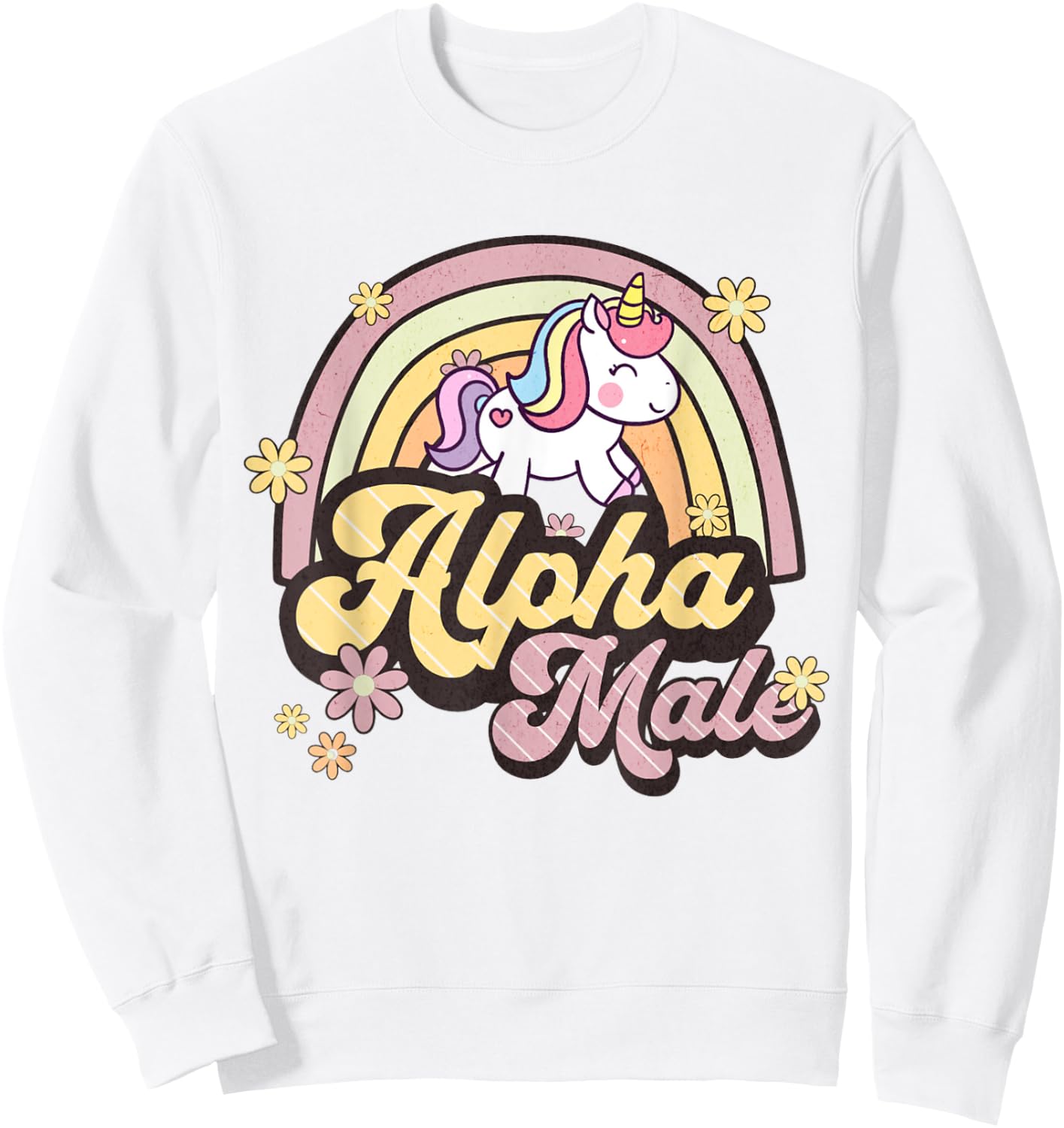 Alpha Male Unicorn Rainbow Sarcastic Ironic Weird Y2K Humor Sweatshirt - Sweatshirt | White