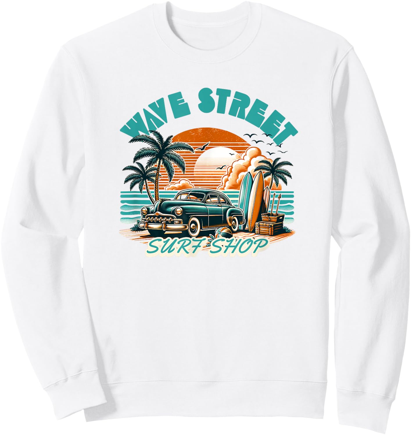 Wave Street Retro Vacation Beach Surfing Vintage Sunset Men Women Girls Kids Sweatshirt - Sweatshirt | White