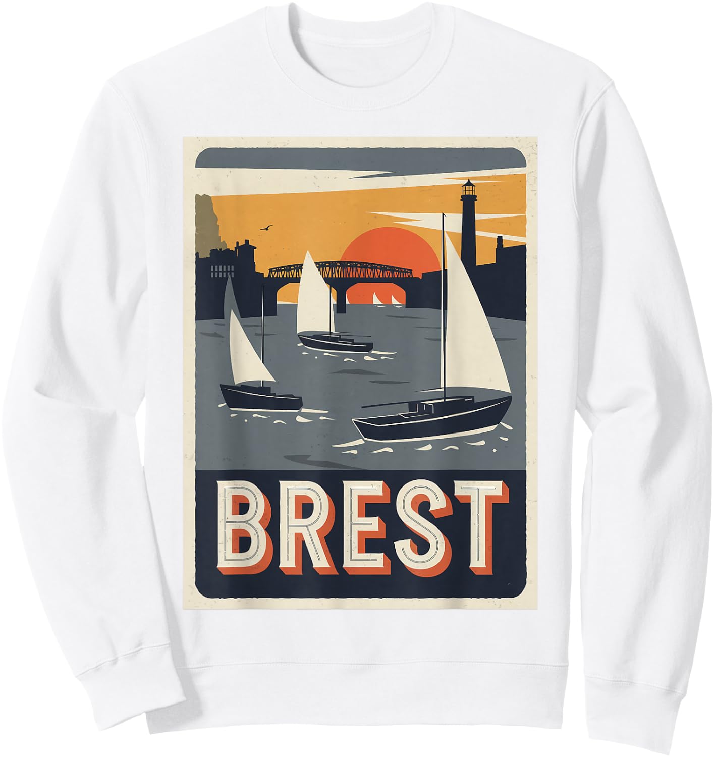 Vintage Poster Brest Sunset Sailing Sweatshirt - Sweatshirt | White