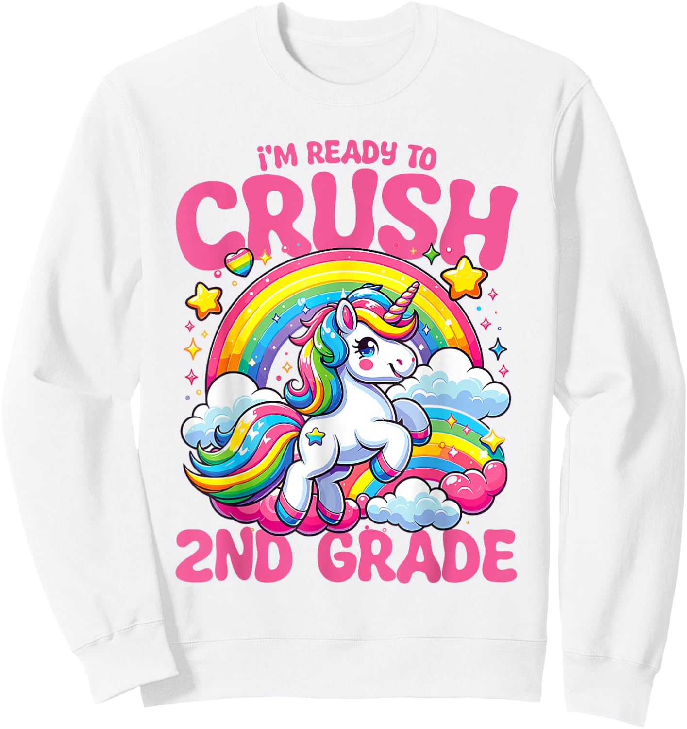 Crush 2nd Grade Unicorn Girls Teacher Back to School Sweatshirt - Sweatshirt | White