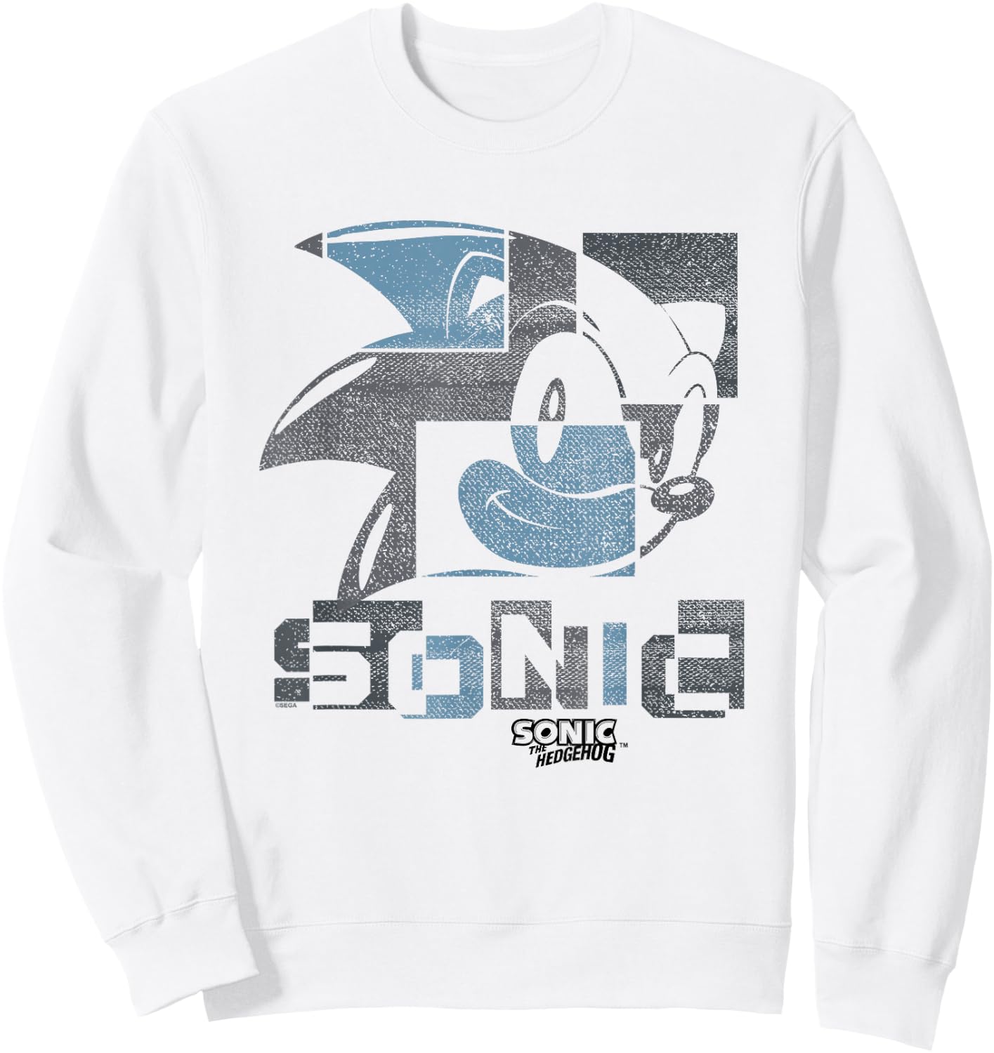 Sonic The Hedgehog Sonic Face Distressed Panels Sweatshirt - Sweatshirt | White