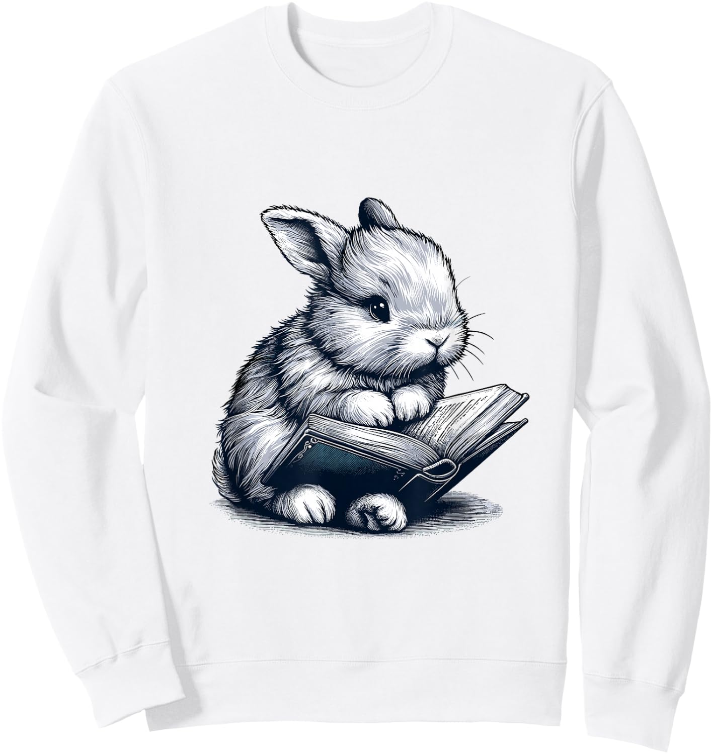 Adorable Reading Bunny drawing for Book Lovers Philossophers Sweatshirt - Sweatshirt | White