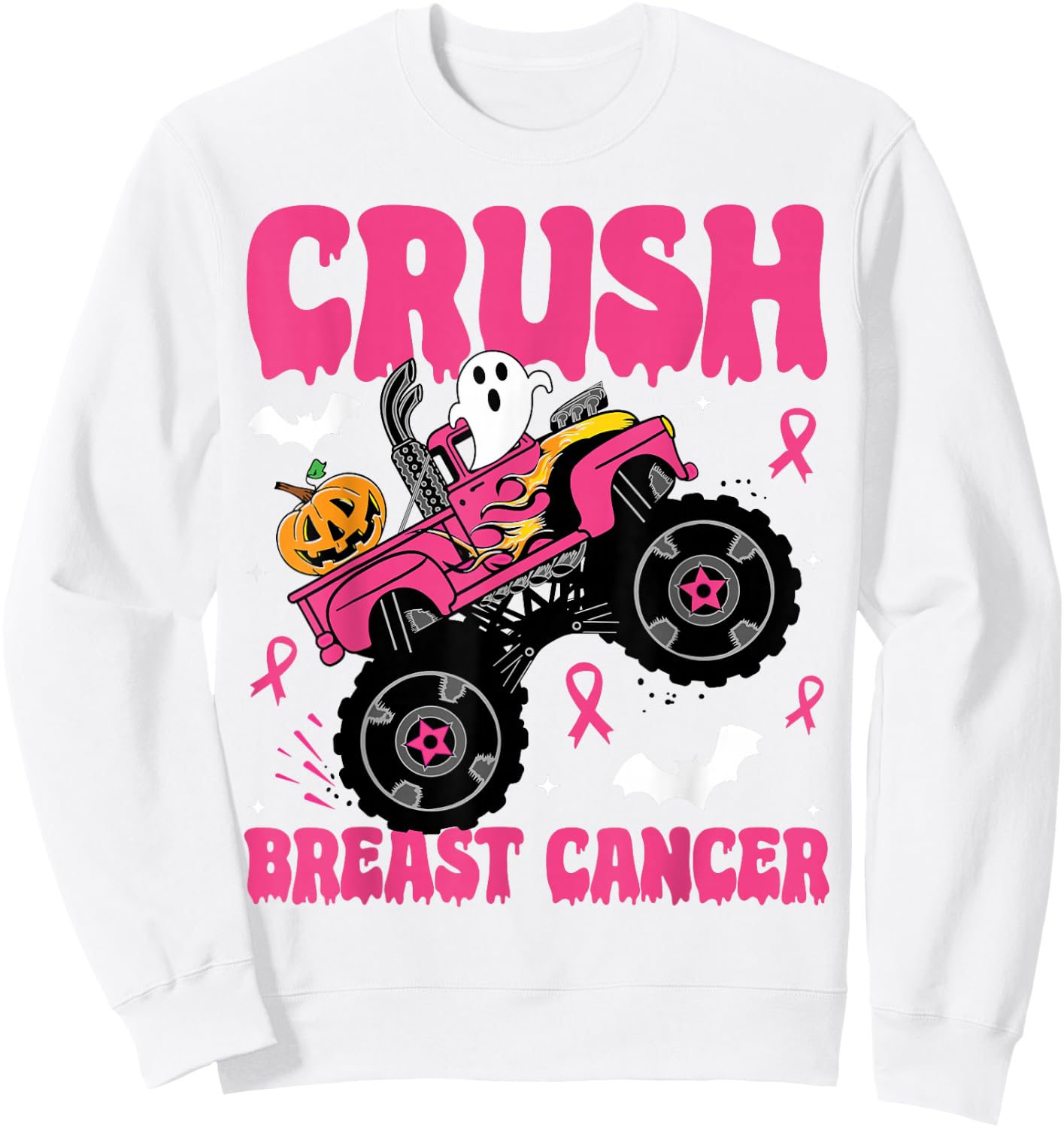 Crush Breast Cancer Awareness Monster Truck Halloween kids Sweatshirt - Sweatshirt | White
