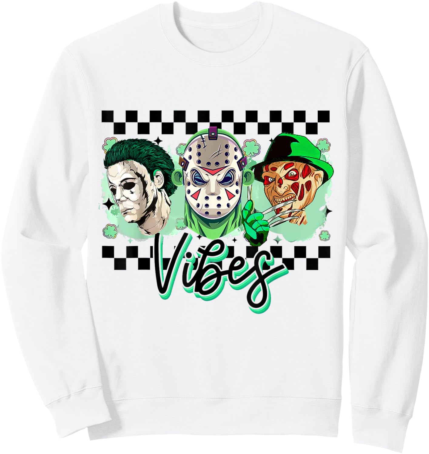 Horror St Patricks Day, Lucky Vibes, Horror Movie Sweatshirt - Sweatshirt | White