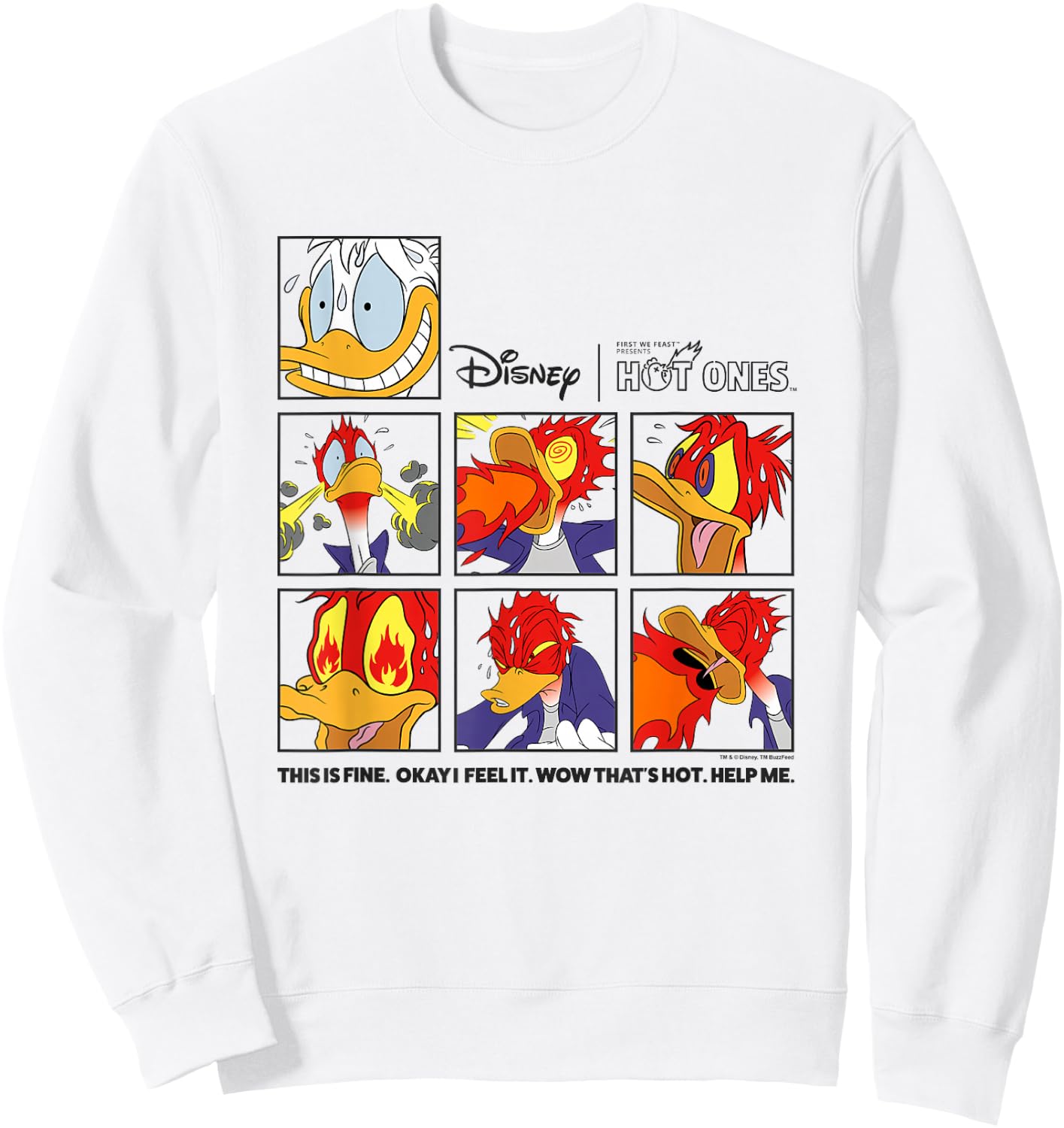 Disney Hot Ones Donald Duck This Is Fine - Help Me Panels Sweatshirt - Sweatshirt | White