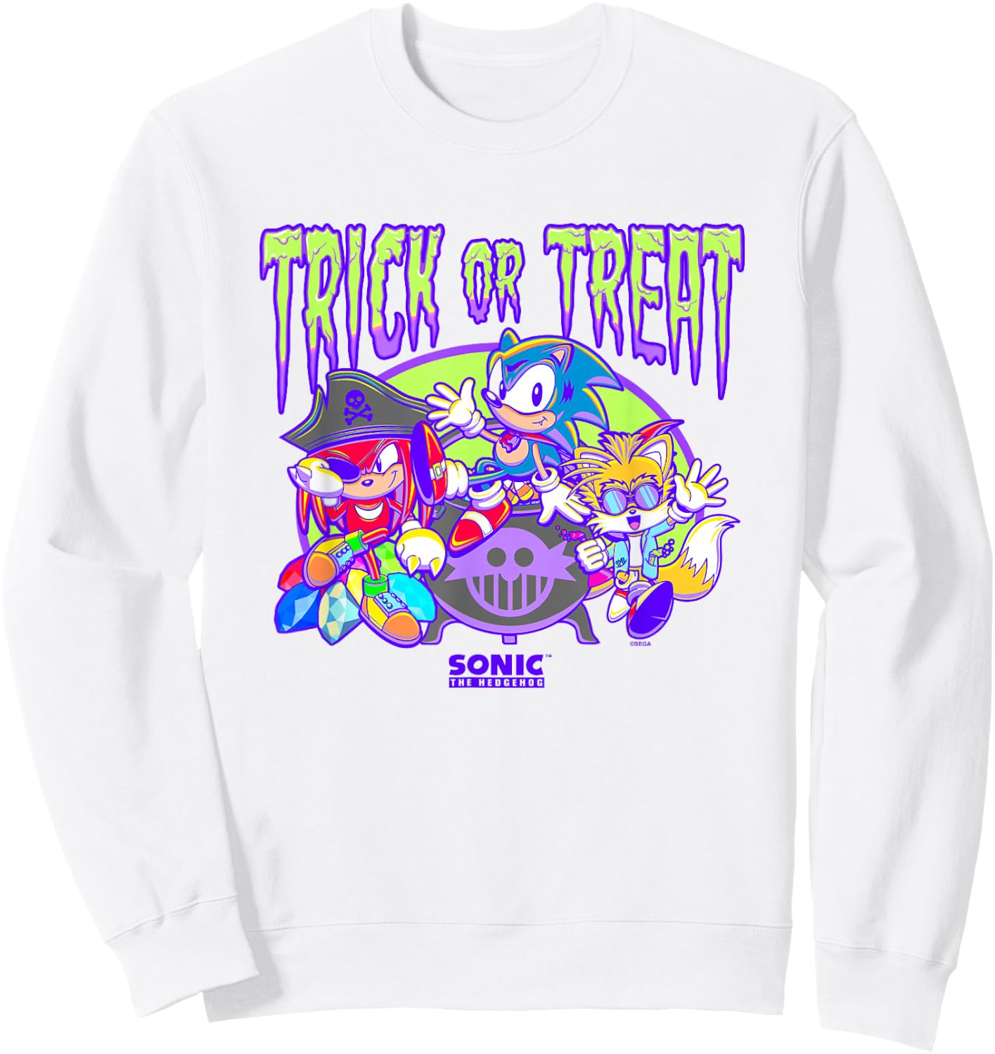 Sonic The Hedgehog Halloween Trick Or Treat Retro Neon Logo Sweatshirt - Sweatshirt | White