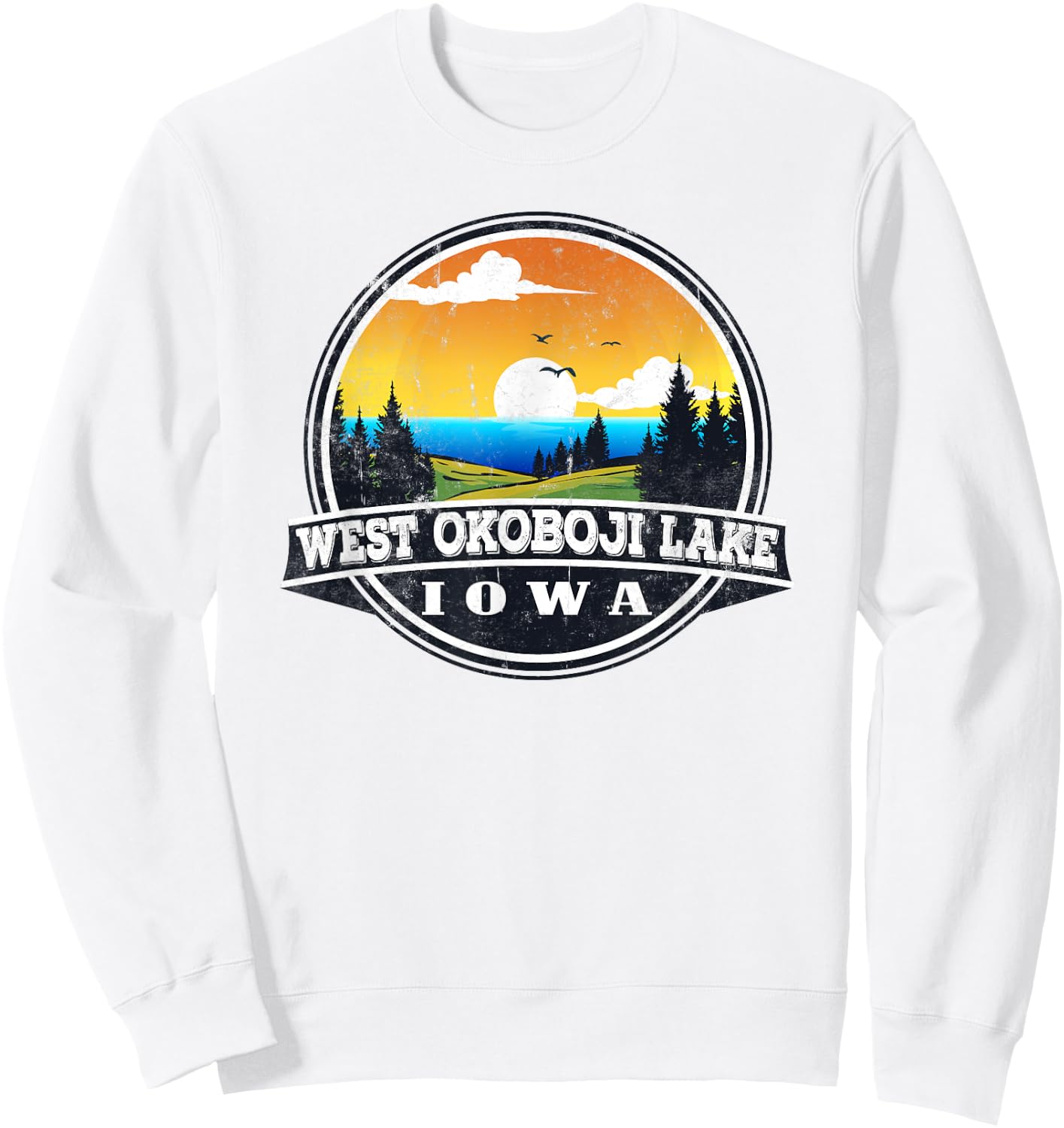Fishing Boating Camping - Lakeview West Okoboji Lake Sweatshirt - Sweatshirt | White