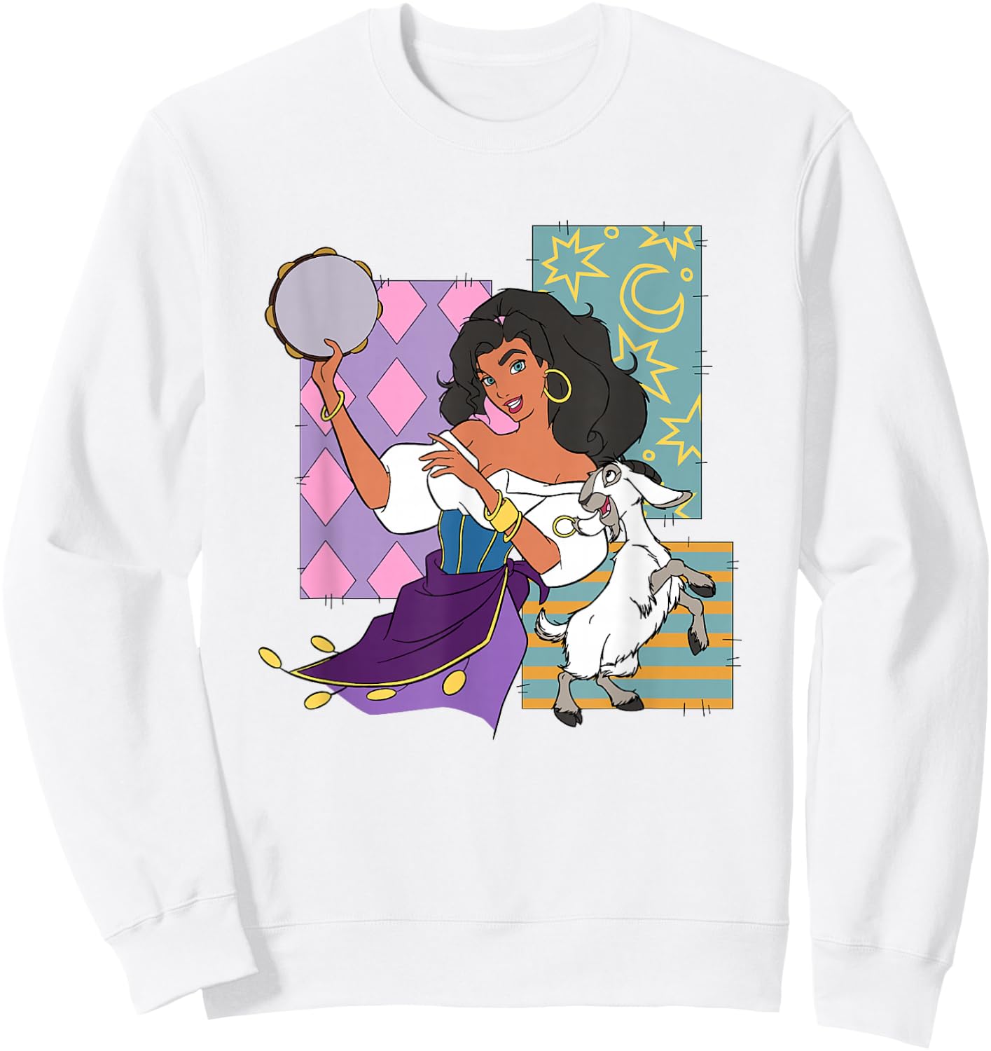 Disney The Hunchback Of Notre Dame Esmeralda Dancing Logo , Blue, S Sweatshirt - Sweatshirt | White