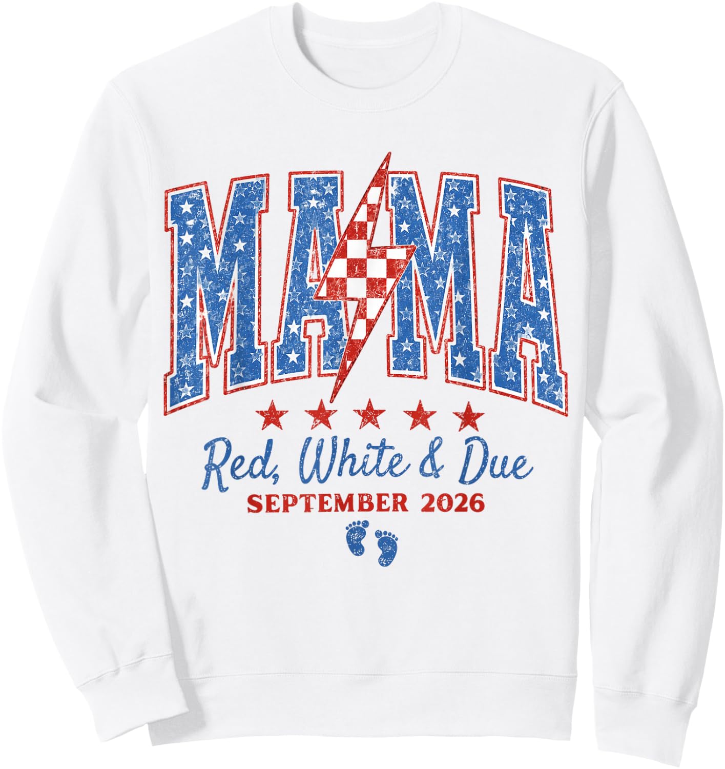 Mama Red White and Due September 2026 Pregnancy 4th of July Sweatshirt - Sweatshirt | White