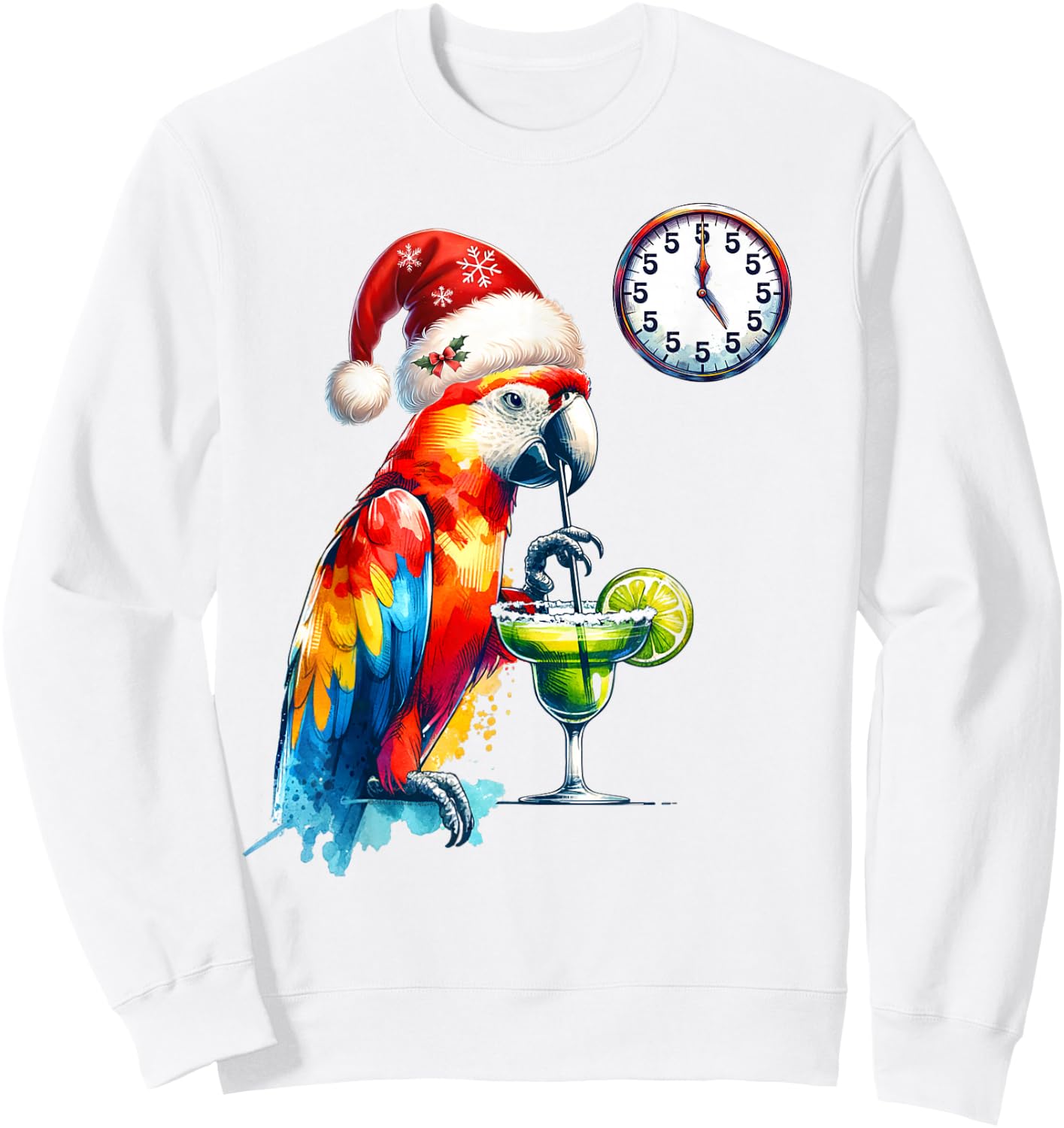 Always 5 Oclock Parrot Drinking Margarita Christmas Sweatshirt - Sweatshirt | White