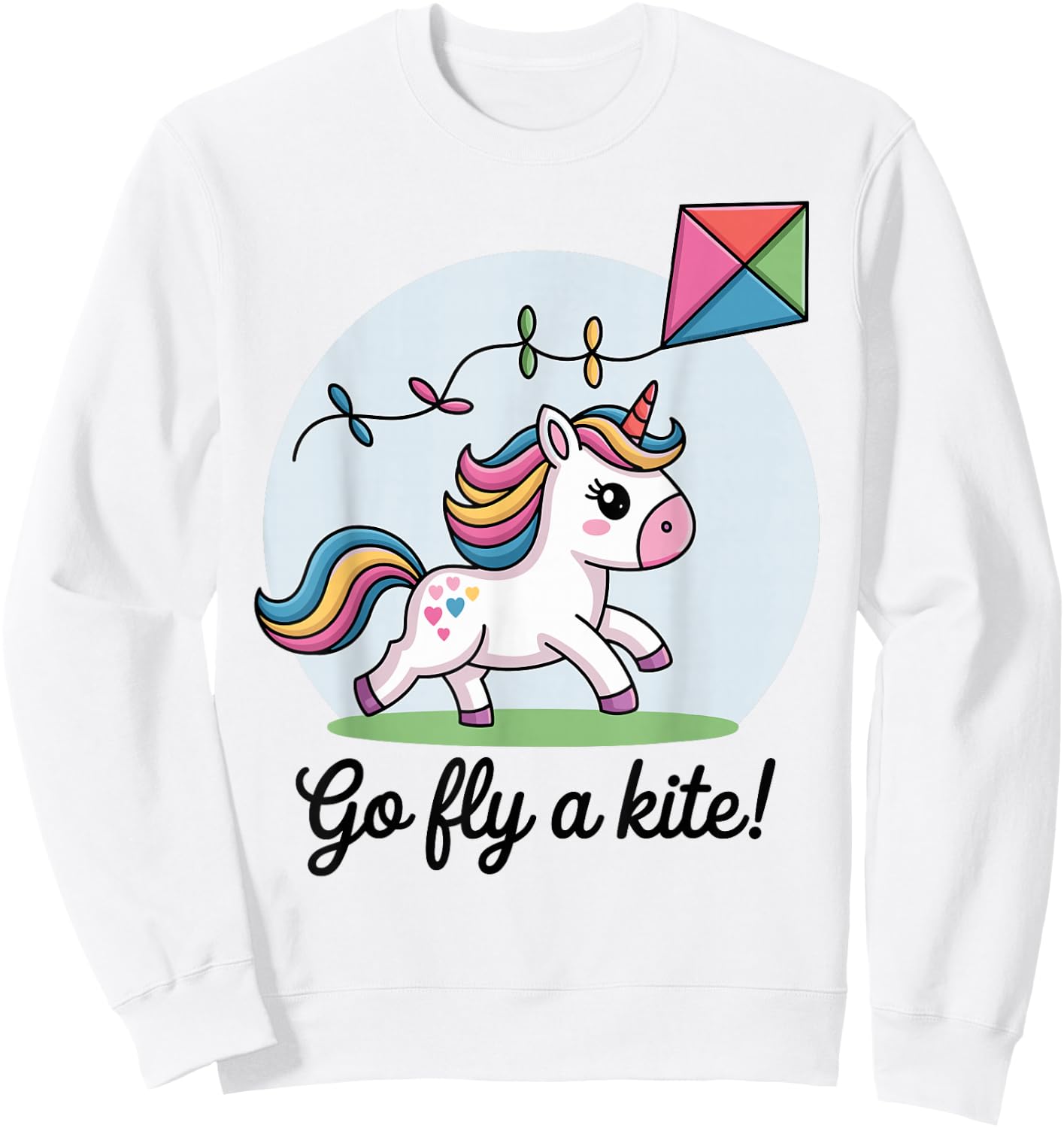 Go fly a kite! Cute Happy Unicorn Flying Kite Sweatshirt - Sweatshirt | White