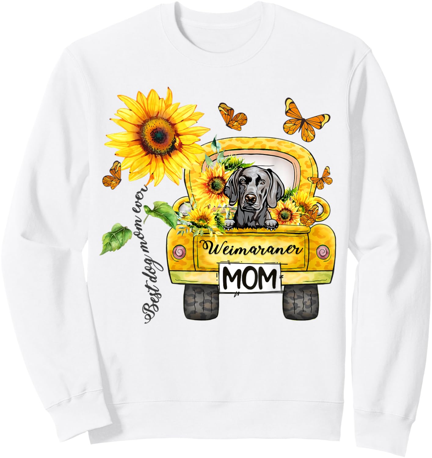 Weimaraner Mom Sunflower Best Dog Mom Ever Mother's Day Sweatshirt - Sweatshirt | White