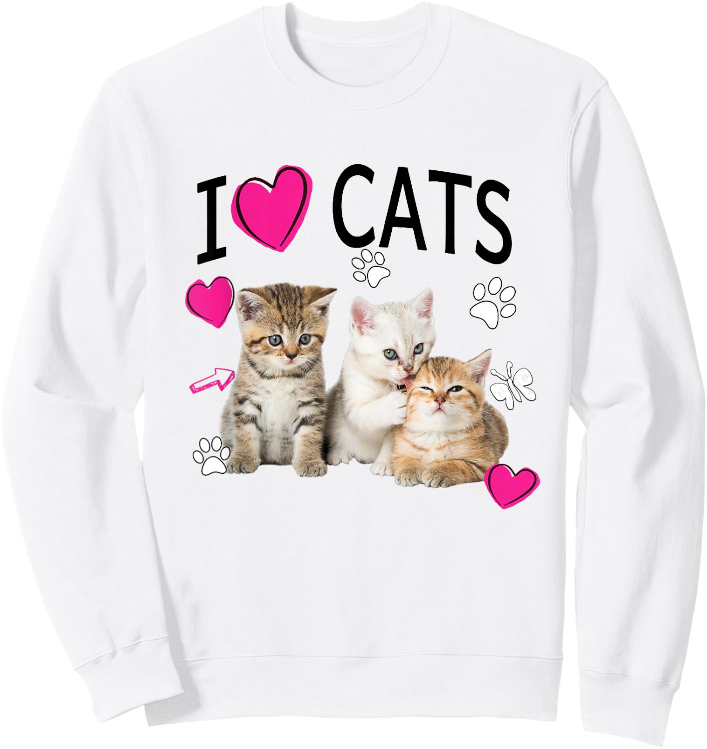 Cat Lover Cute I Love Cats Kittens Hearts Paws Gift Sweatshirt - Sweatshirt | White