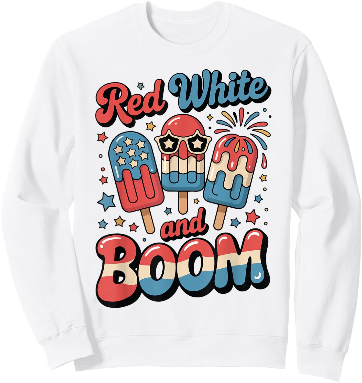Toddler Red White Boom Popsicle 4th July USA Flag Funny Boy Sweatshirt - Sweatshirt | White