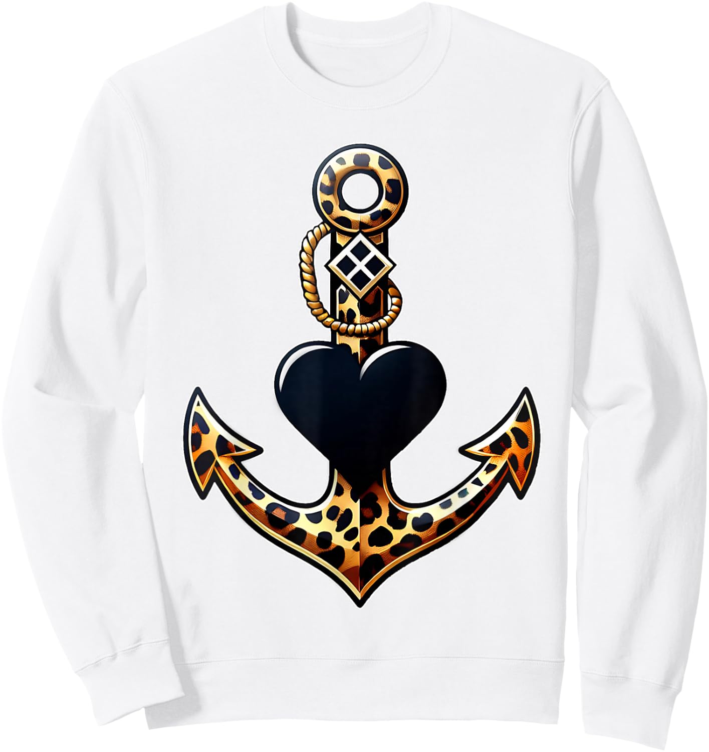 Leopard Anchor Heart Nautical Sailing Beach Captain Women Sweatshirt - Sweatshirt | White