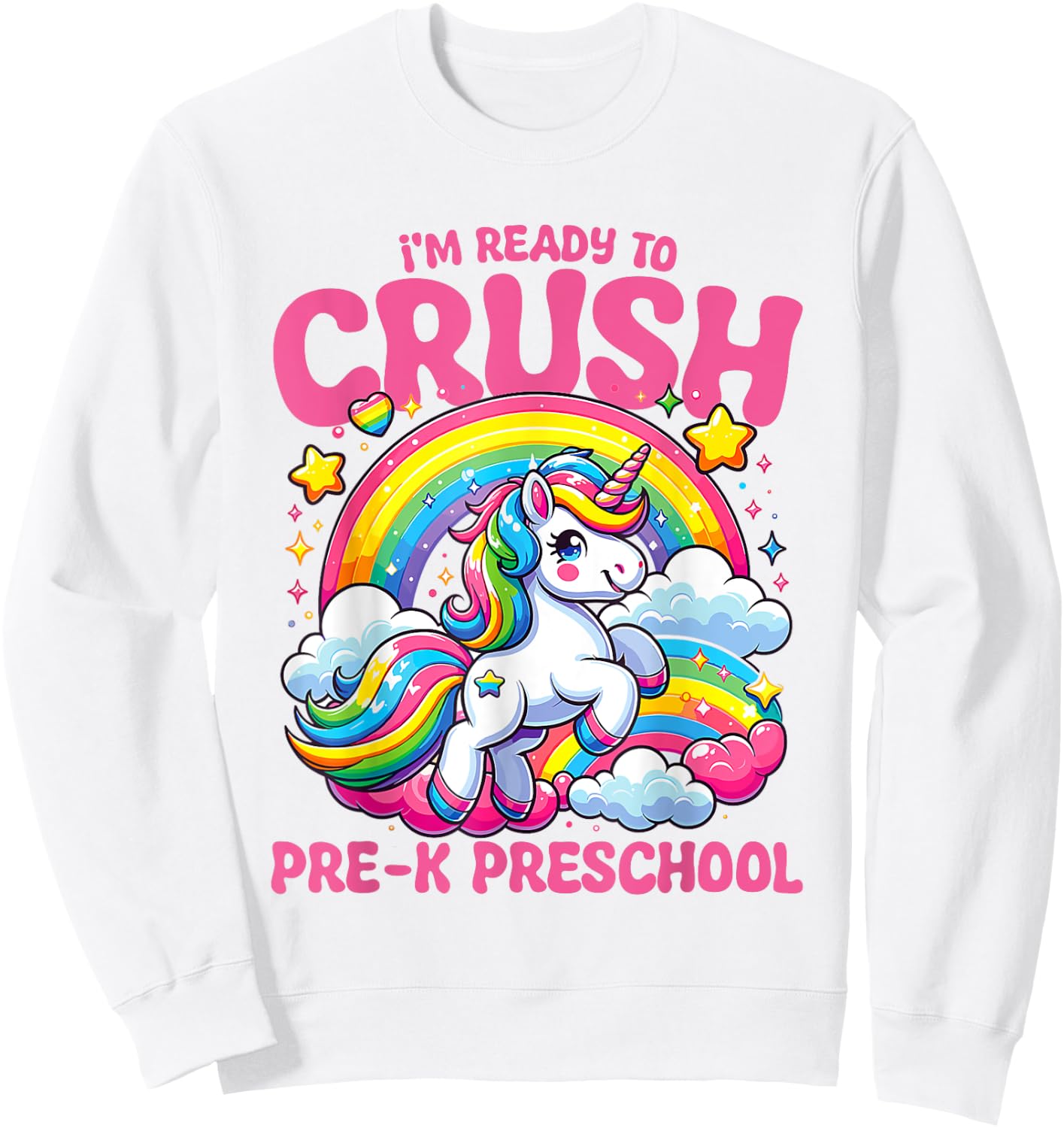 Crush Pre-k Preschool Unicorn Girls Teacher Back to School Sweatshirt - Sweatshirt | White