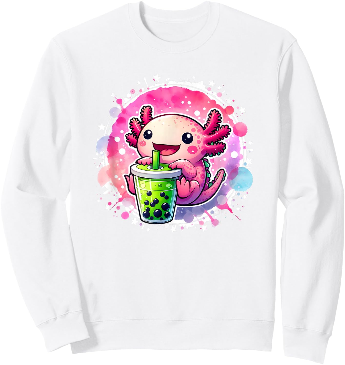 Kawaii Axolotl Drinks Boba Bubble Tea Kawaii Clothes Axolotl Sweatshirt - Sweatshirt | White