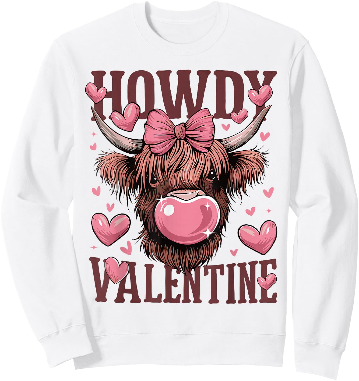 Funny Howdy Valentine Highland Cow Valentine’s Day Cow Lover Sweatshirt - Sweatshirt | White