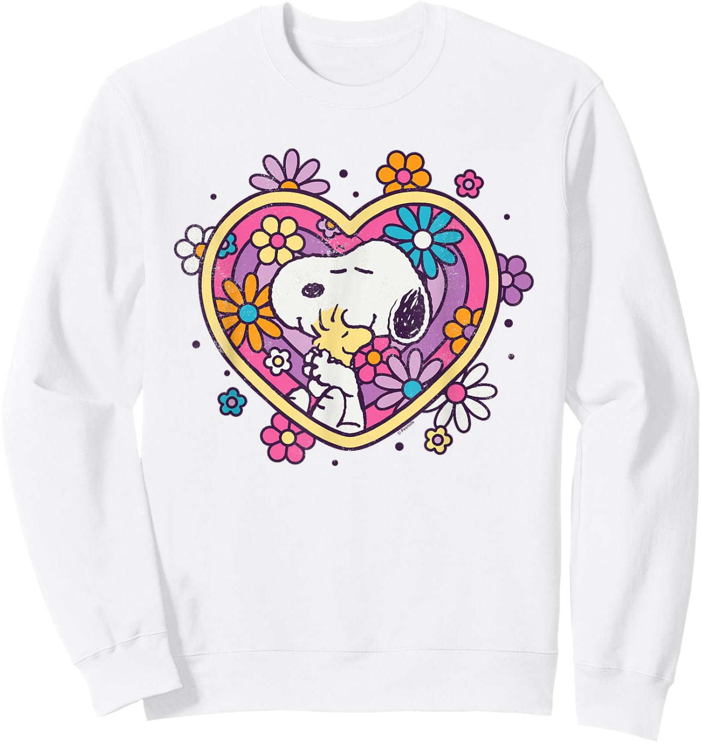 Peanuts Hug Heart Flowers , White Sweatshirt - Sweatshirt | White