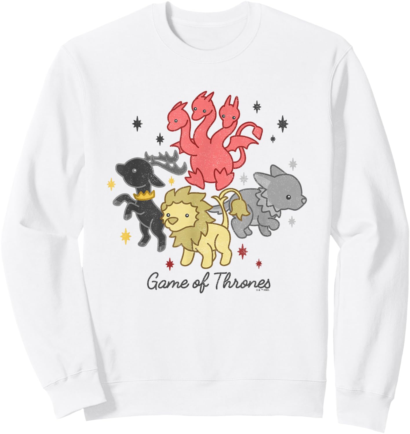 Game Of Thrones Dragon Stag Lion Direwolf House Chibi Sweatshirt - Sweatshirt | White