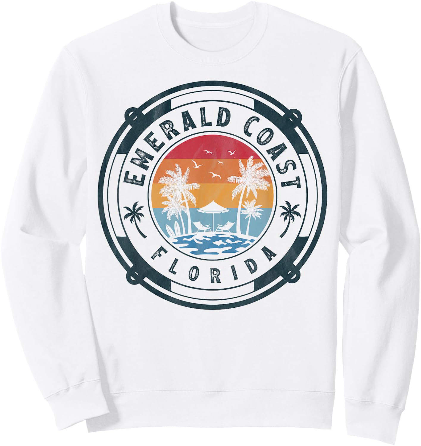 Emerald Coast Beach Florida Summer Vacation Vintage Sunset Sweatshirt - Sweatshirt | White