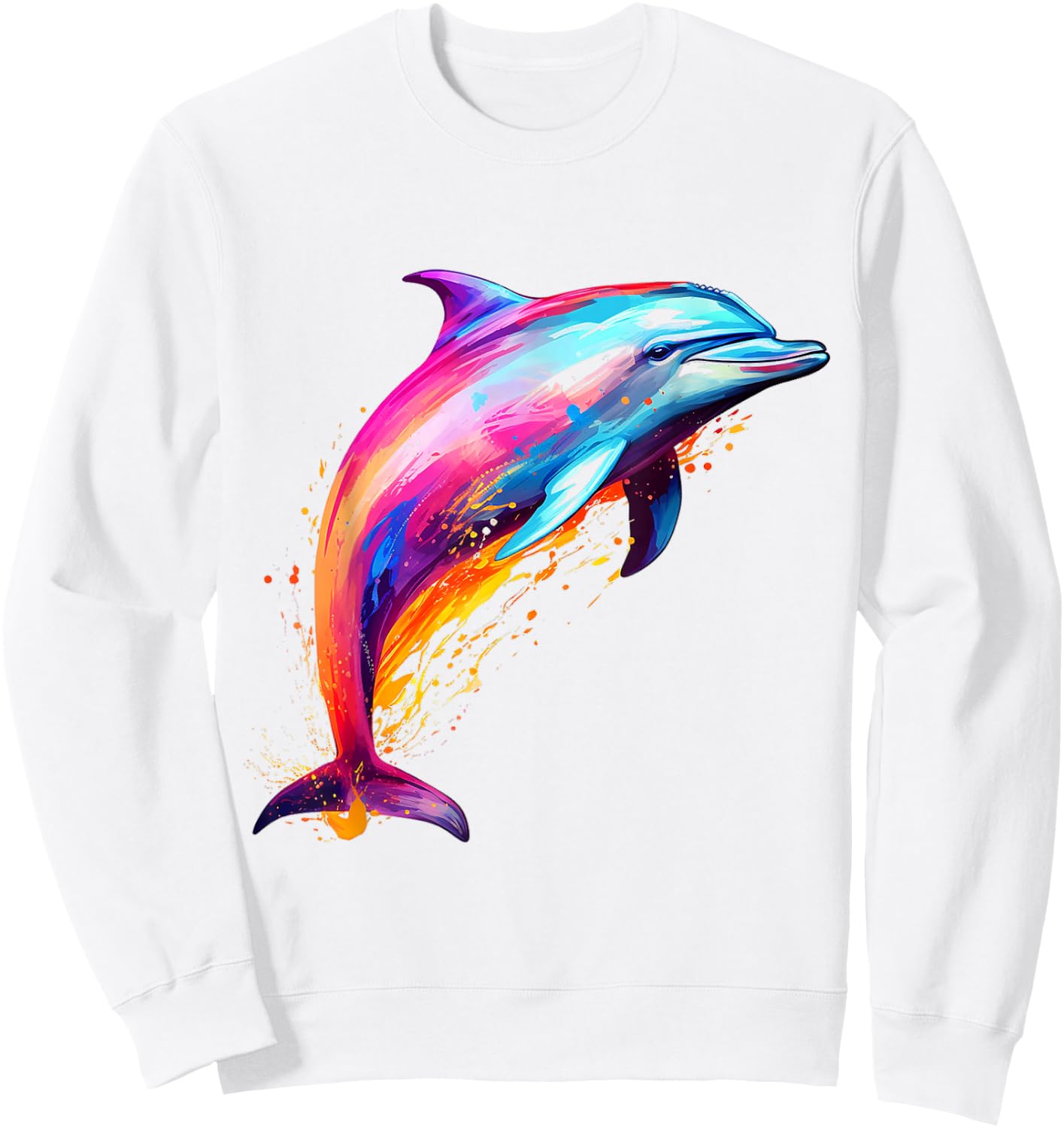 Colorful Painting Abstract Dolphin Pattern Sweatshirt - Sweatshirt | White
