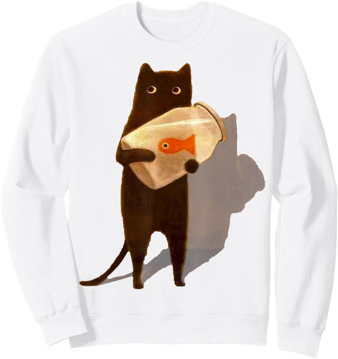Eagerlys Cat Holding Goldfish Bowl Art Vintage Sweatshirt - Sweatshirt | White
