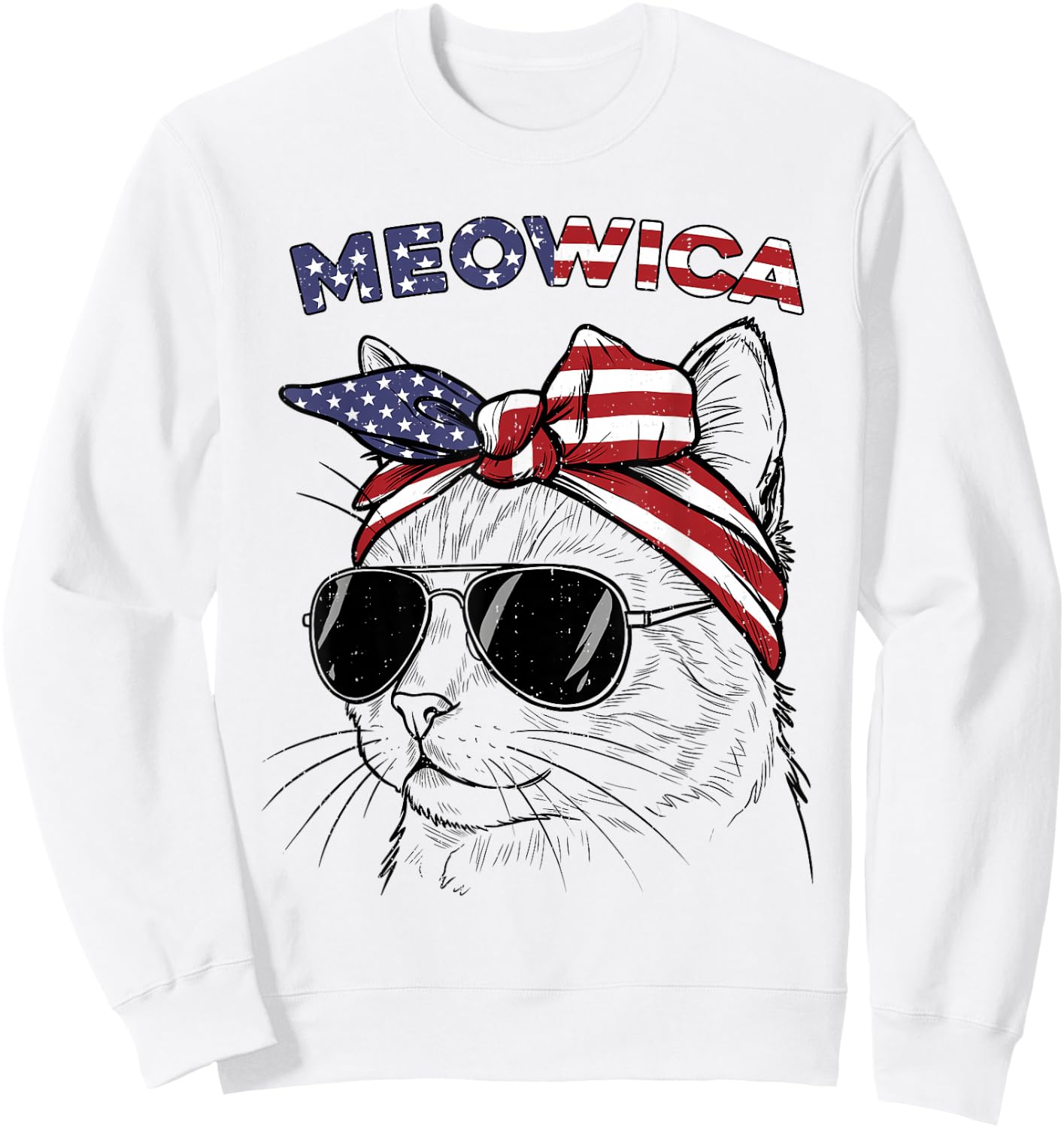 4th of July Cat Meowica USA America Patriotic Women Girls Sweatshirt - Sweatshirt | White