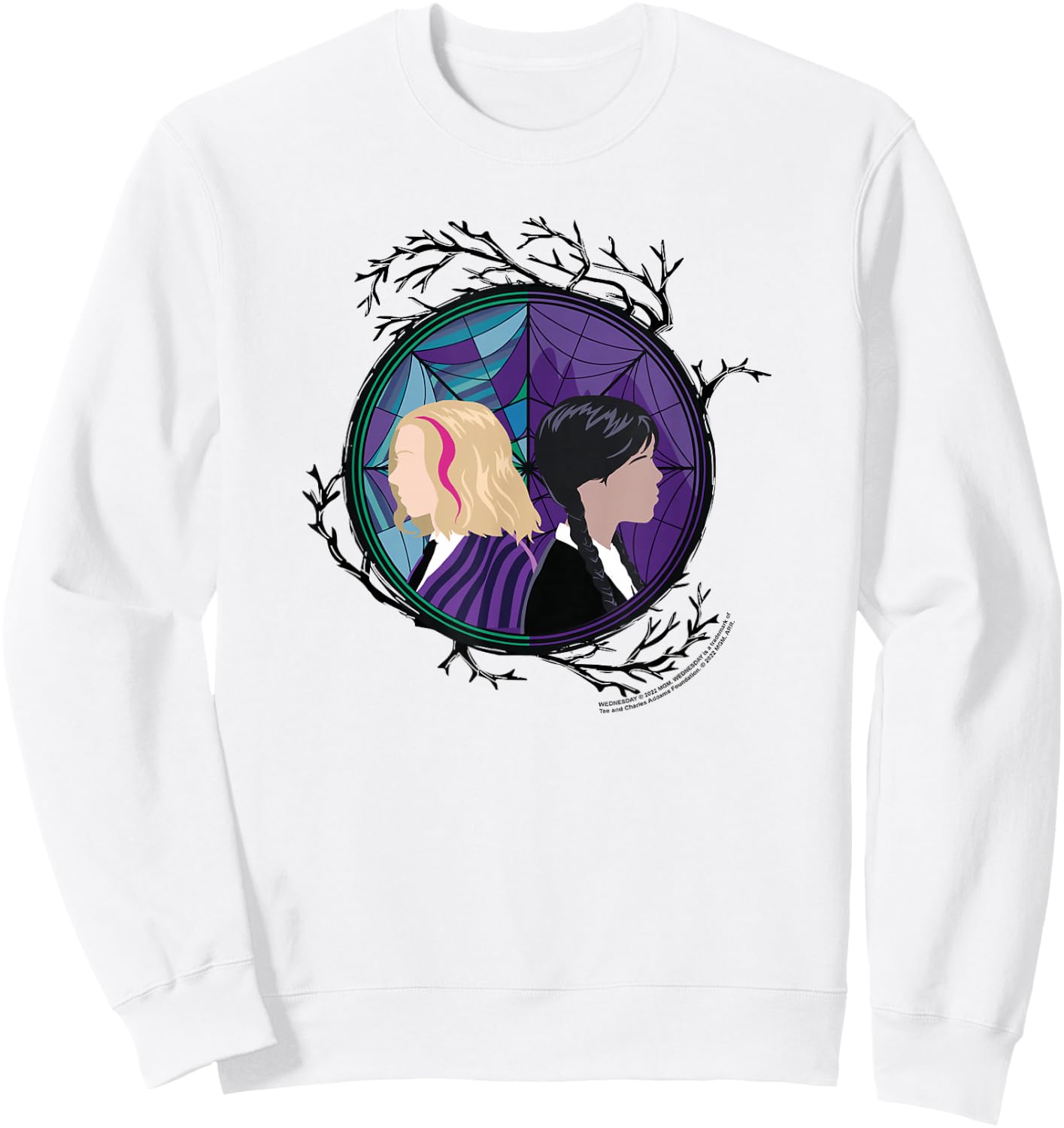 Wednesday Enid Stained Glass Spider Web Silhouettes Box Up Sweatshirt - Sweatshirt | White