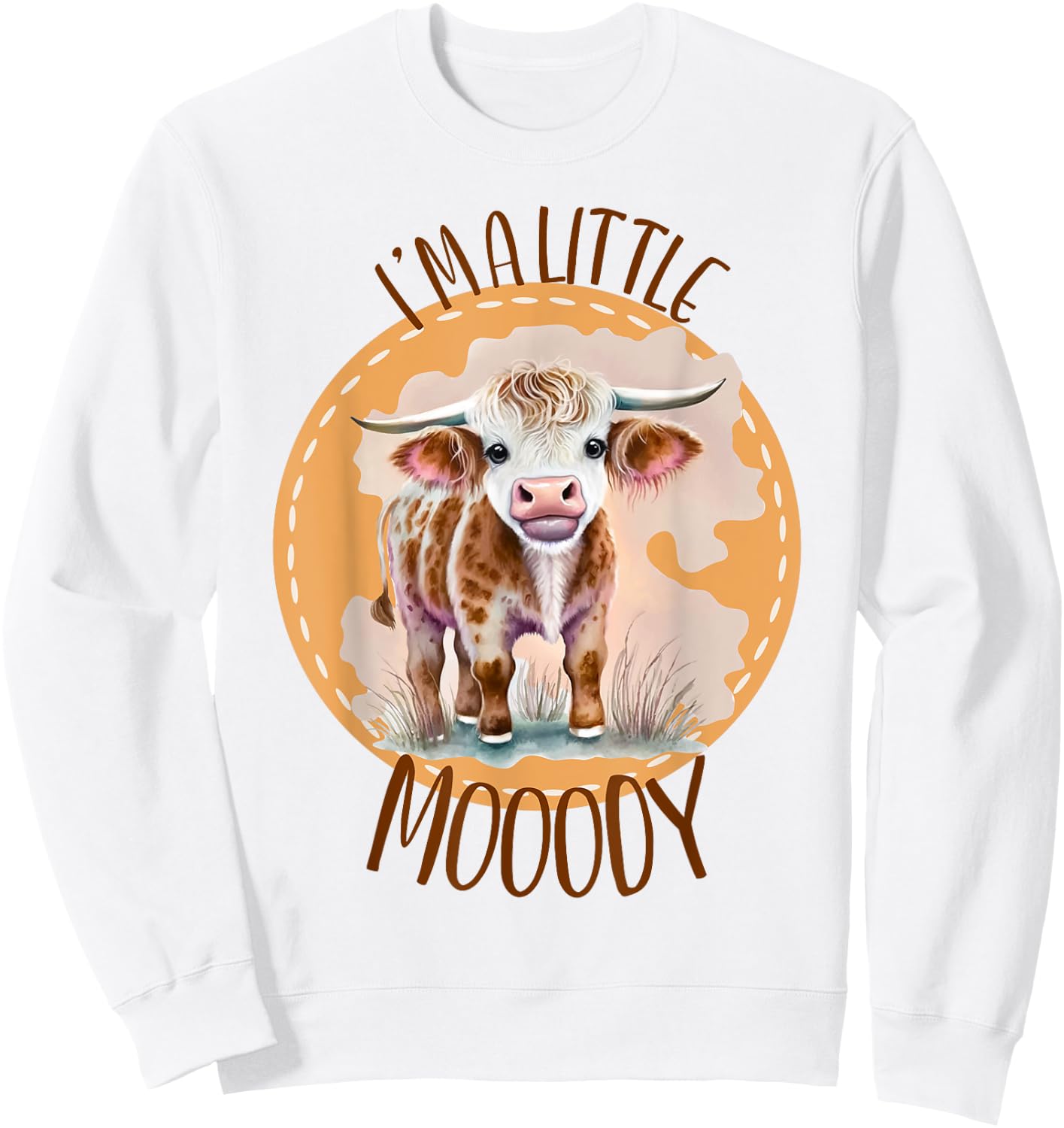 Funny Cow Calf Western Moody HIghland Farm Girl Longhorn Tan Sweatshirt - Sweatshirt | White