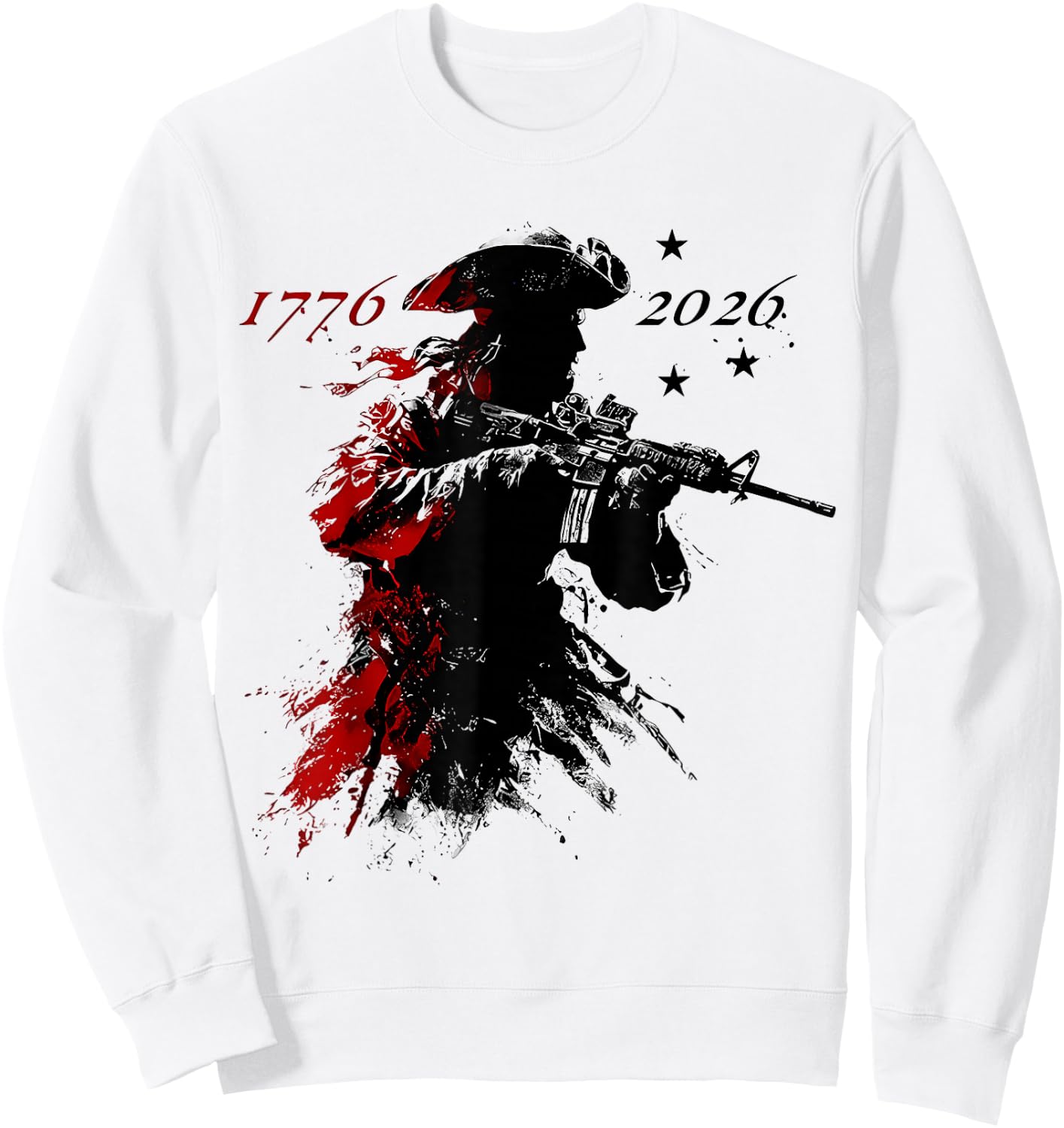 (2sides) Revolutionary Soldier US Flag USA 250th Anniversary Sweatshirt - Sweatshirt | White
