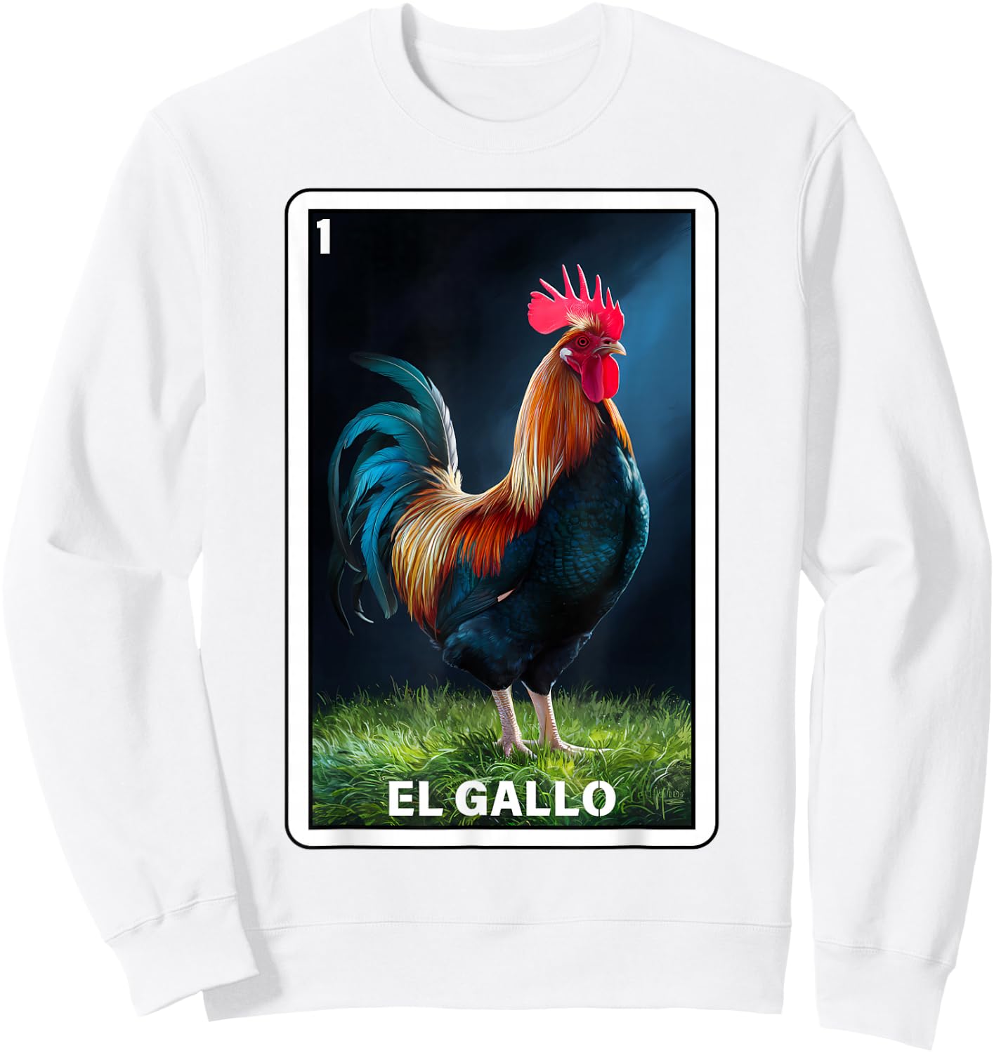 El Gallo Mexican Lottery Bingo Game Traditional Rooster Card Sweatshirt - Sweatshirt | White