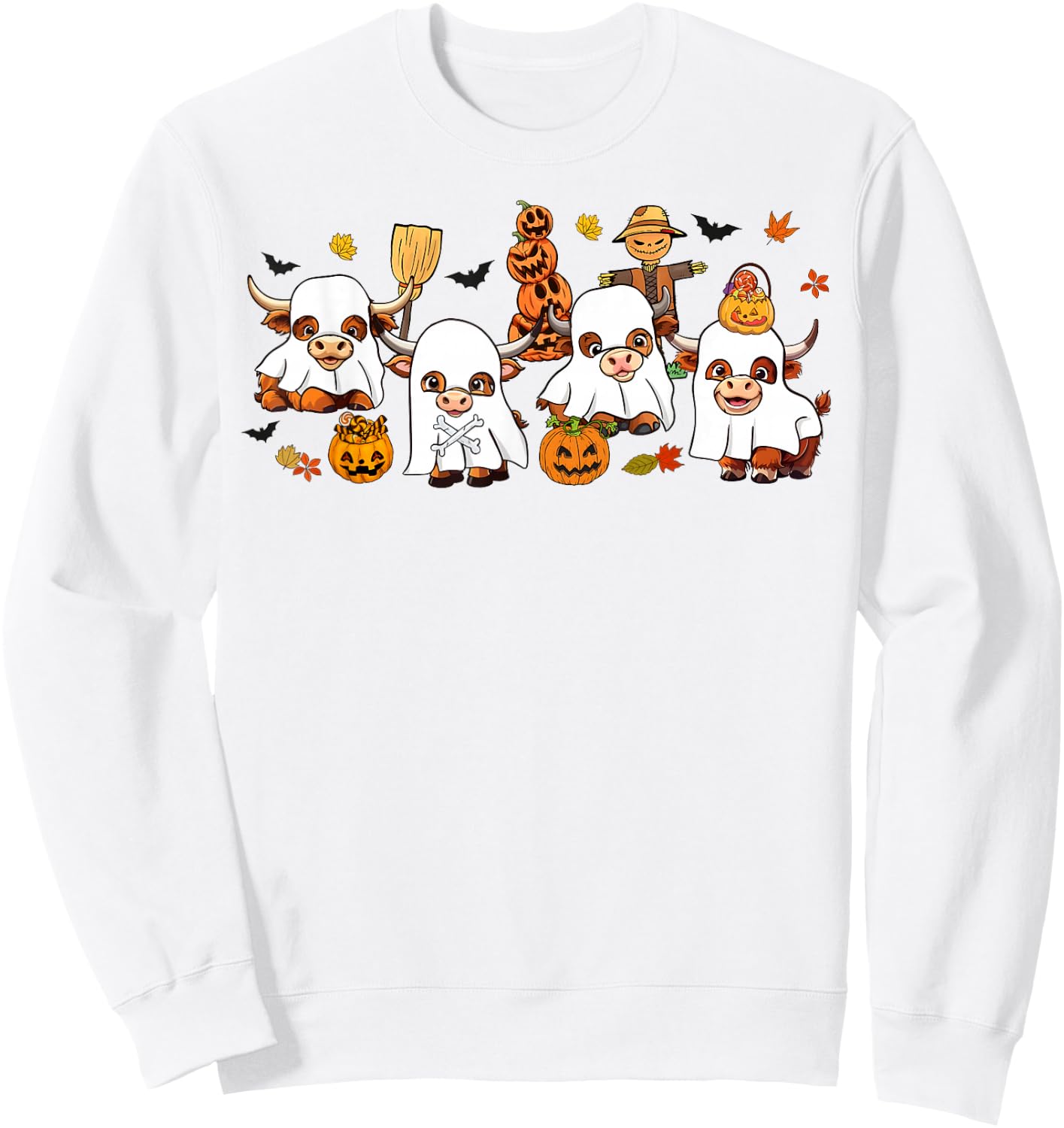Cute Highland Cows Lovers Cow Ghost Spooky Western Halloween Sweatshirt - Sweatshirt | White