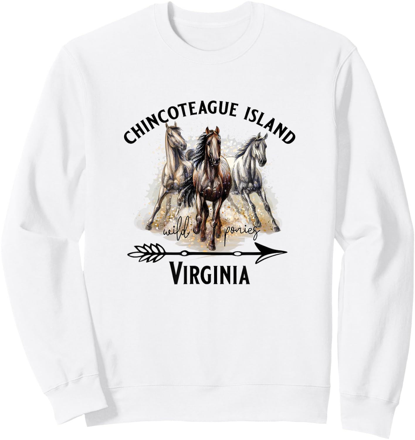 Chincoteague Island Virginia Wild Ponies Horses Souvenir Sweatshirt - Sweatshirt | White