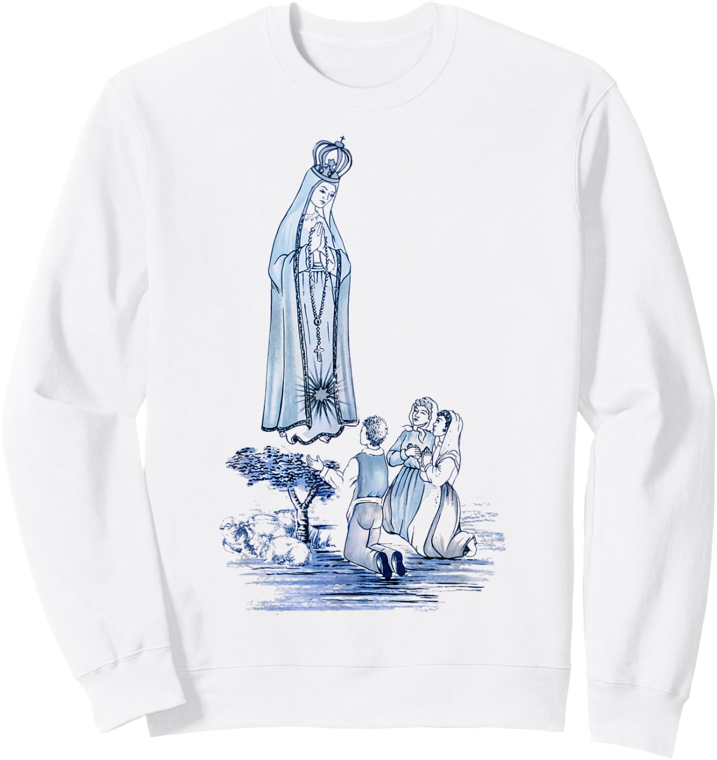 Our lady of Fatima and 3 shepherd children praying Sweatshirt - Sweatshirt | White