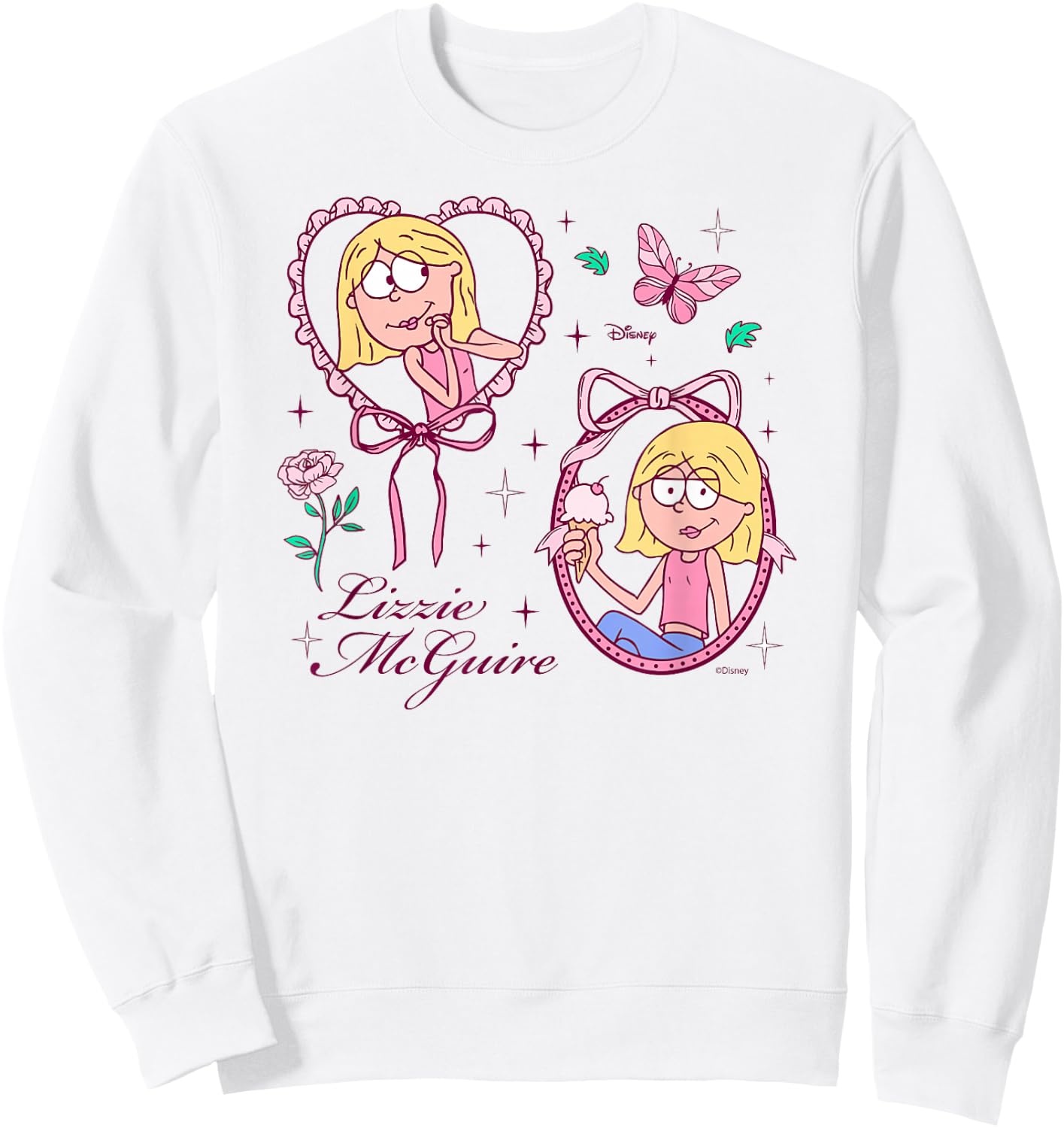 Disney Lizzie McGuire Girl Ribbons and Roses Sweatshirt - Sweatshirt | White