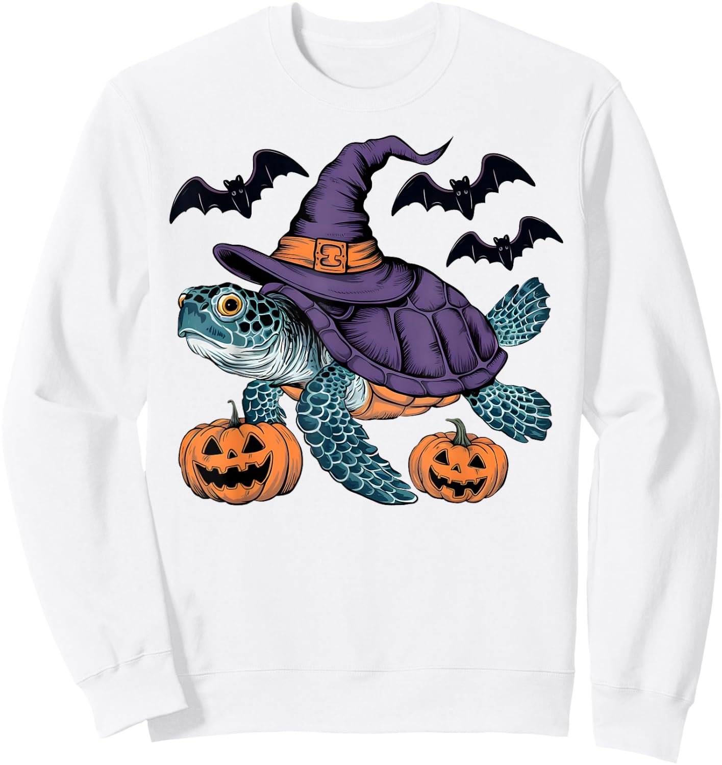 Pumpkin Bat Witch Costume Sea Turtle Halloween Sweatshirt - Sweatshirt | White