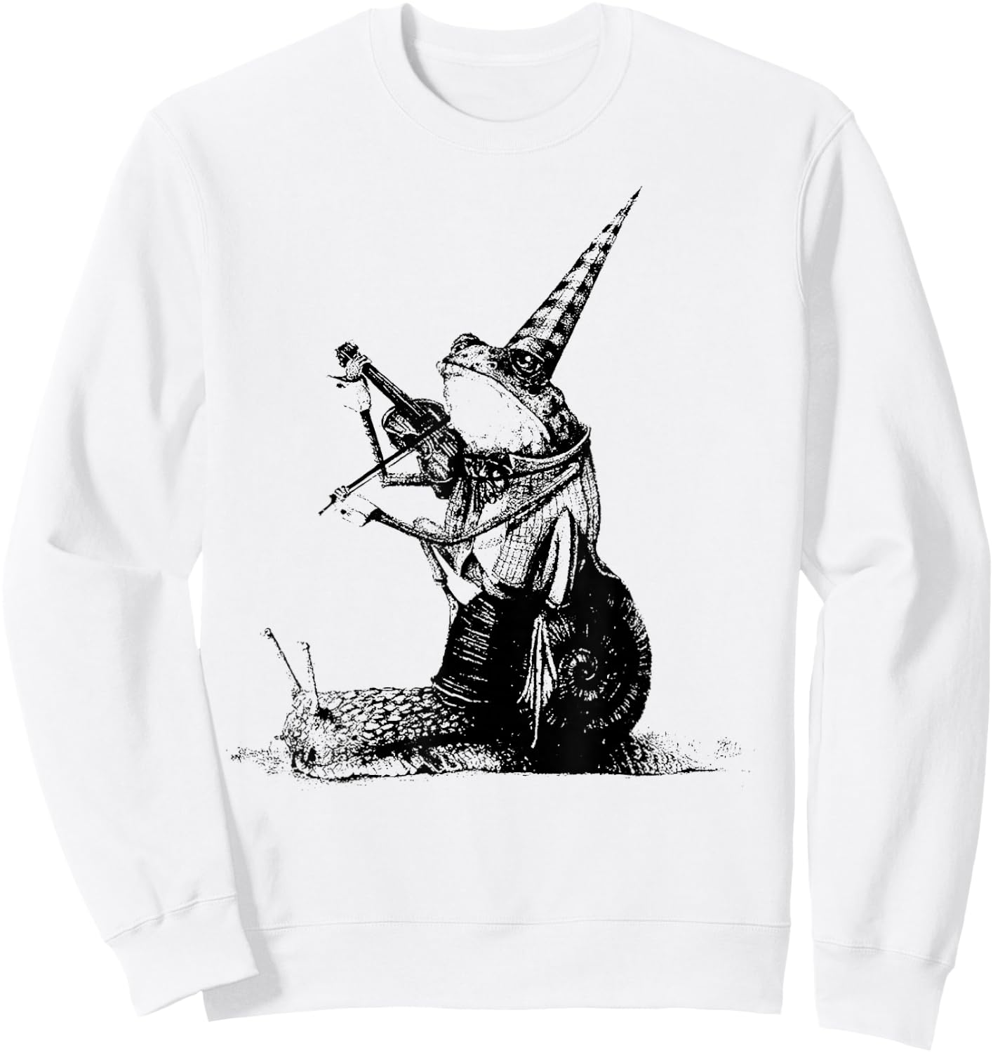 Vintage Frog Riding Snail With Playing Violin Musician Sweatshirt - Sweatshirt | White