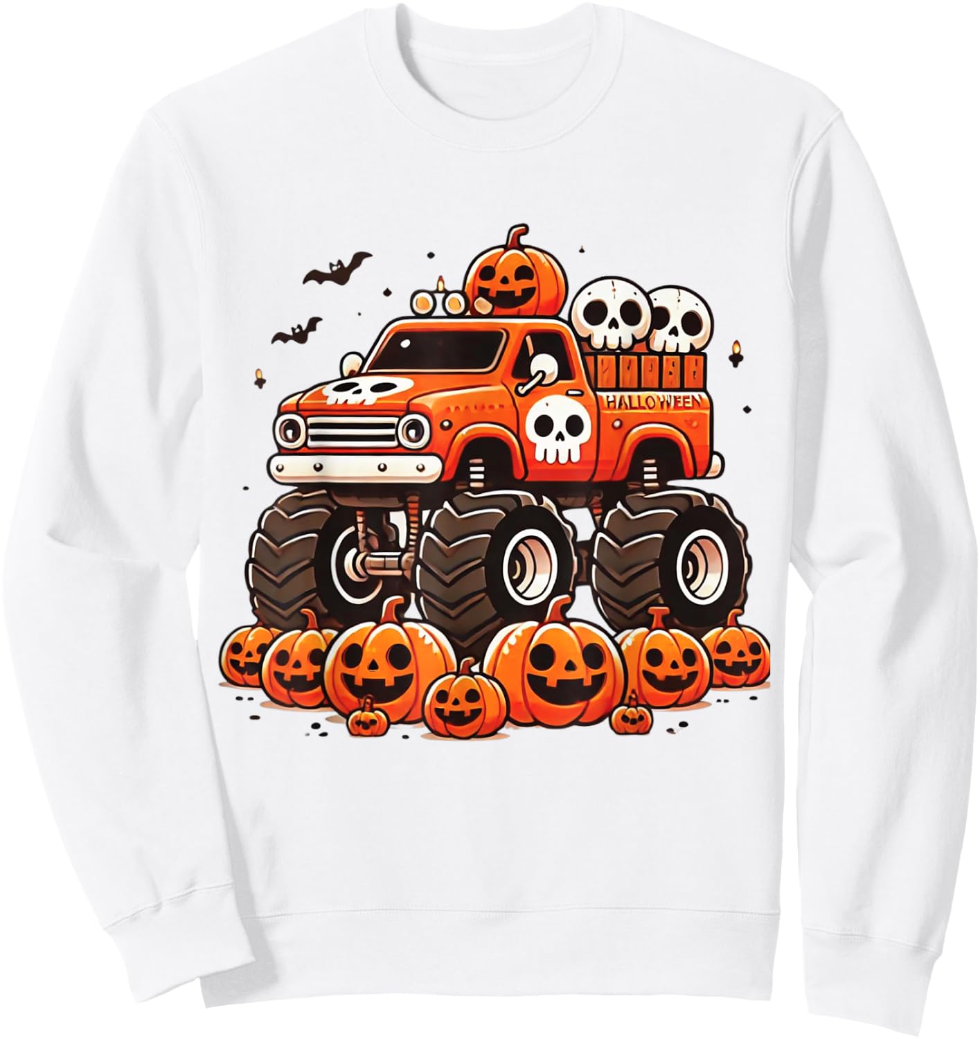 Kids Monster Truck Pumpkin Jack O Lantern Halloween Costume Sweatshirt - Sweatshirt | White