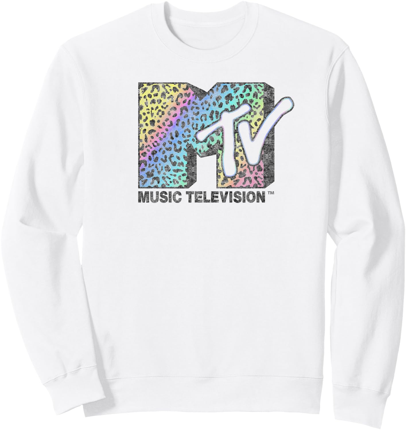MTV Neon Leopard Print Music Television Logo , gray Sweatshirt - Sweatshirt | White