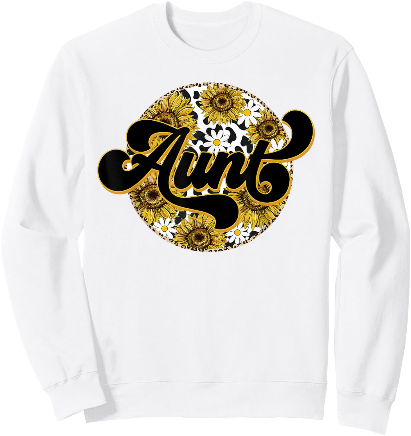 Cute Aunt Cow Print Sunflower Leapard Auntie Mother's day Sweatshirt - Sweatshirt | White