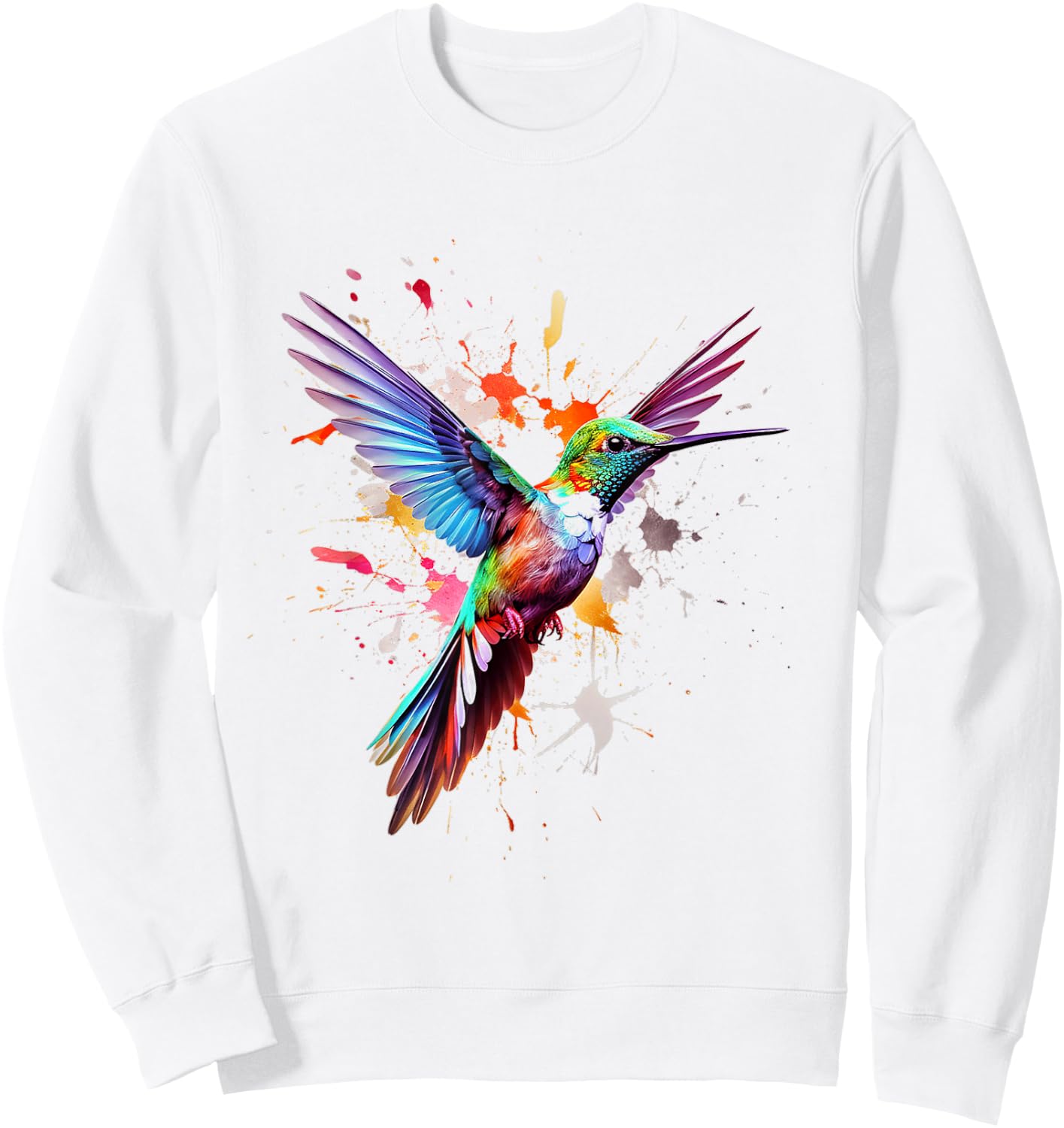 Hummingbird Animal Graphic Colorful Hummingbird , white, S Sweatshirt - Sweatshirt | White