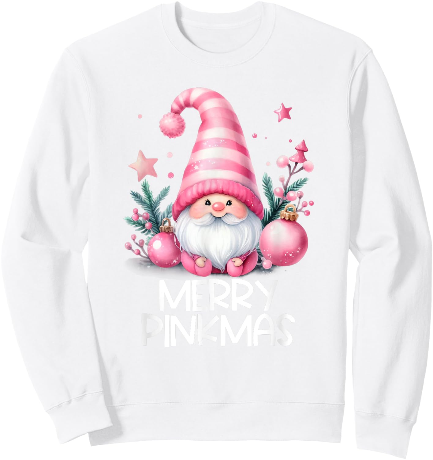 Merry Pinkmas Cute Gnome Winter Christmas Girls Sweatshirt - Sweatshirt | White