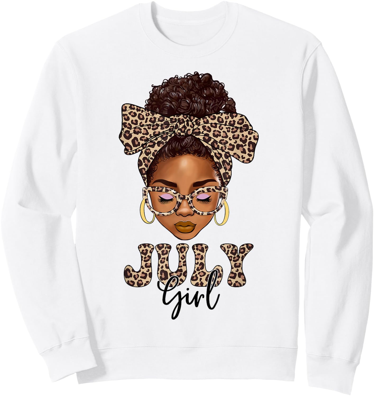 July Girls Messy Bun Leopard Black Women Birthday Sweatshirt - Sweatshirt | White
