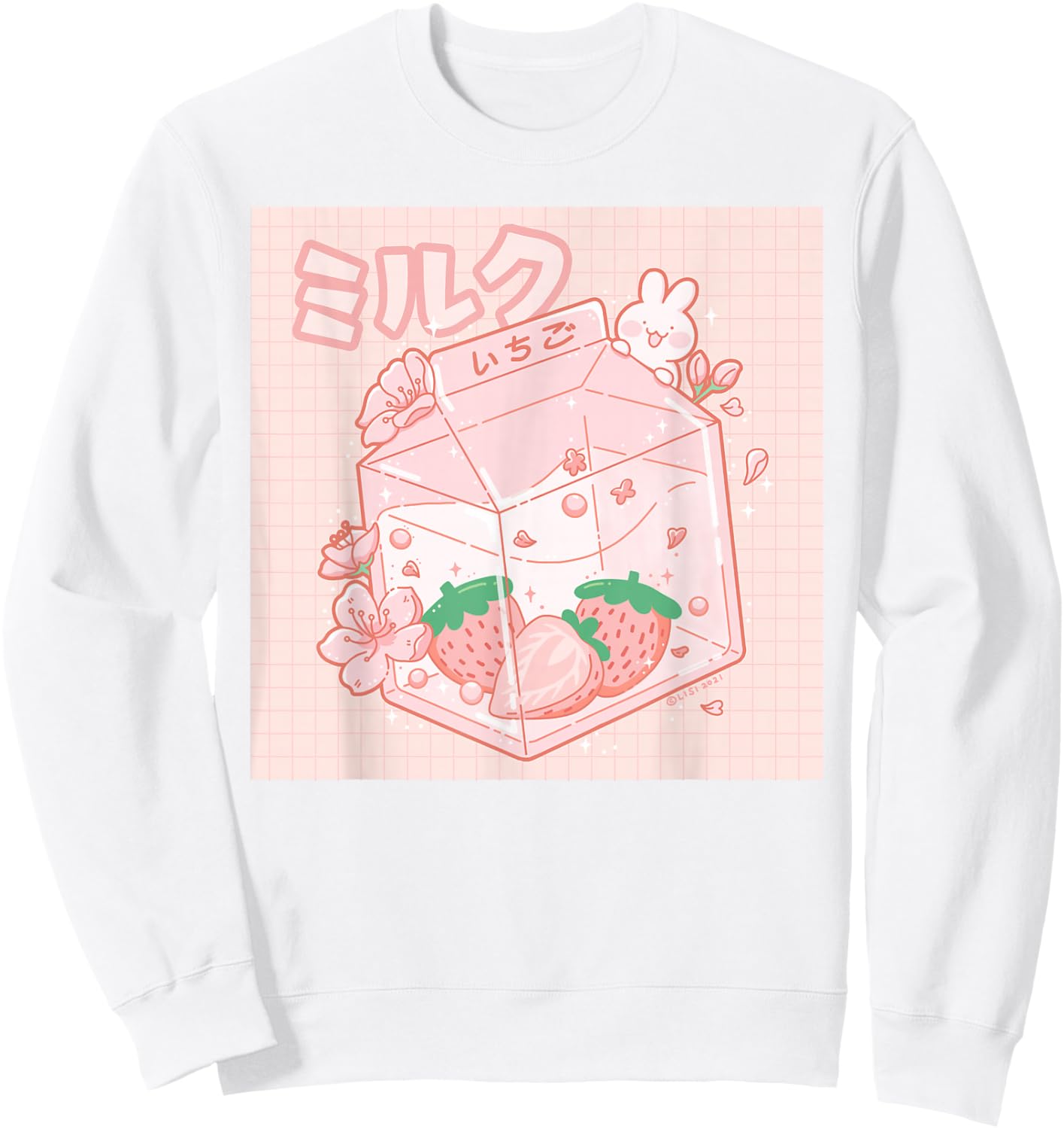 Strawberry Milk Bunny Japanese Kawaii Anime Aesthetic Sweatshirt - Sweatshirt | White